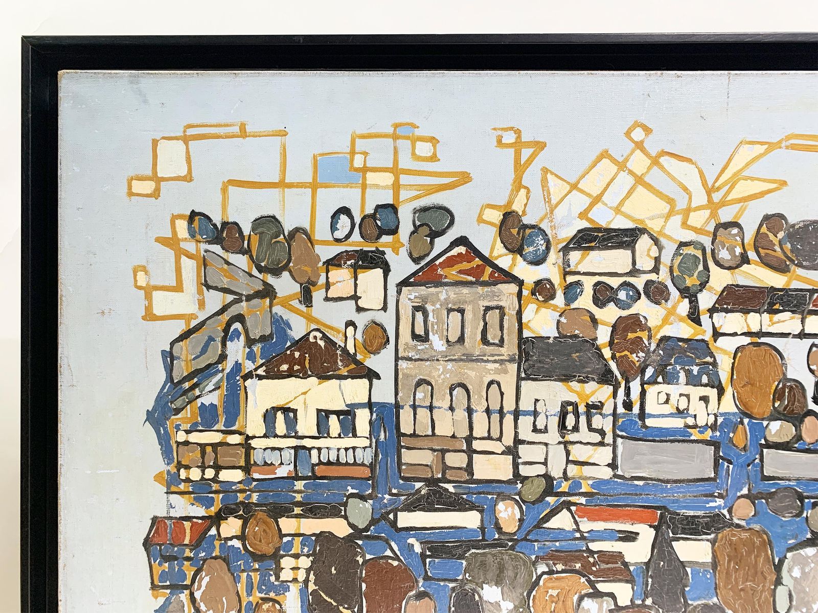 Mediterranean Harbor Scene, Impressionist Painting By R.Bethencourt, Circa 1970 photo for sale