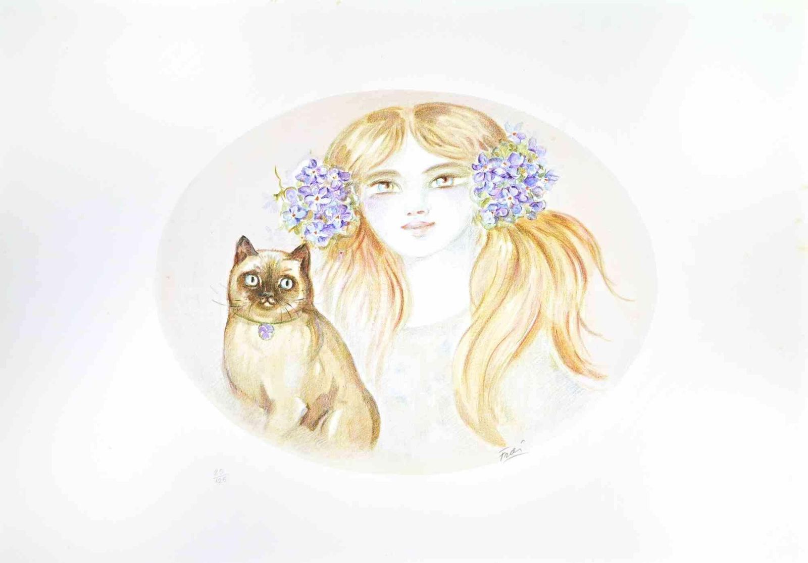 Felicita Fraiportrait With Cat   Lithograph By Felicita Frai   1980s1980s photo furniture