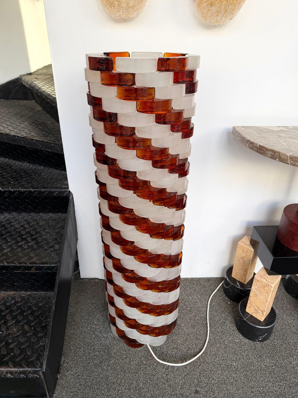 photo for sale Mid Century Modern Glass Cube Tower Floor Lamp By Poliarte, Italy, 1970s
