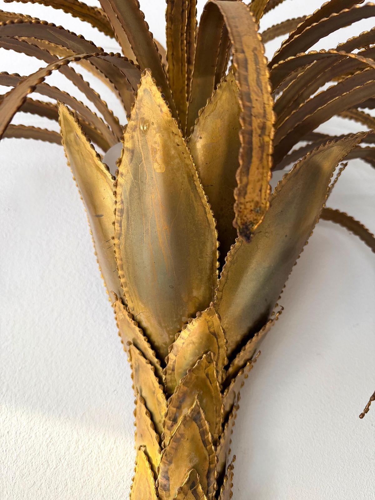 Pair Of Brass Palm Tree Sconces By Maison Jansen, France, 1970s photo Lighting
