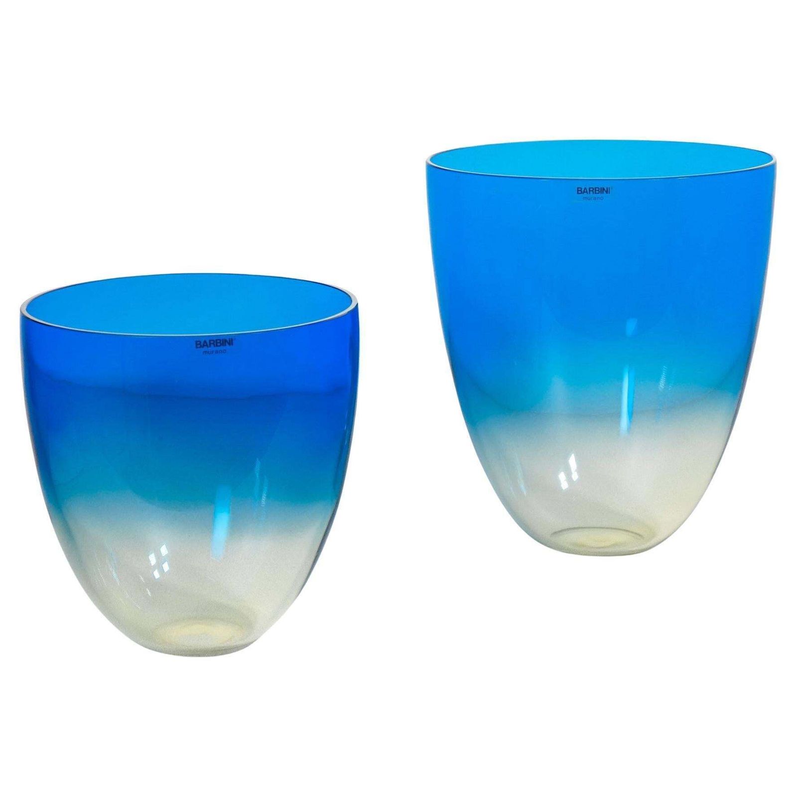 Pair Of Blown Sonorous Glass Vases, Design Alfredo Barbini. Murano, 70s