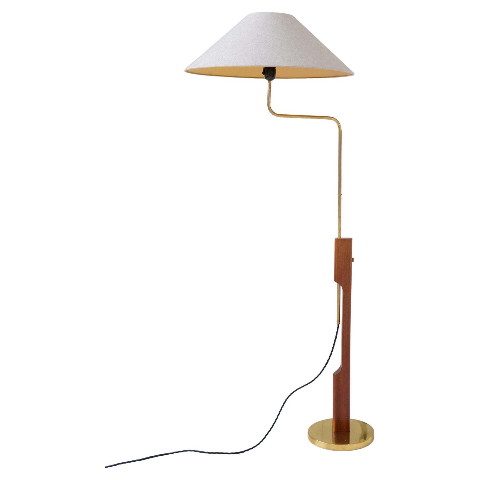 Midcentury Modern Floor Lamp, Teak And Brass Bergboms, Sweden, 1960s