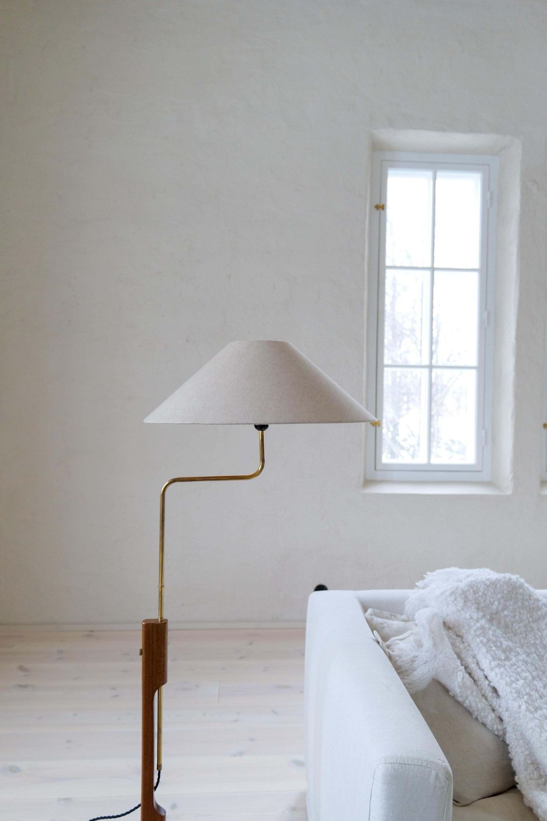 Lighting Midcentury Modern Floor Lamp, Teak And Brass Bergboms, Sweden, 1960s photo
