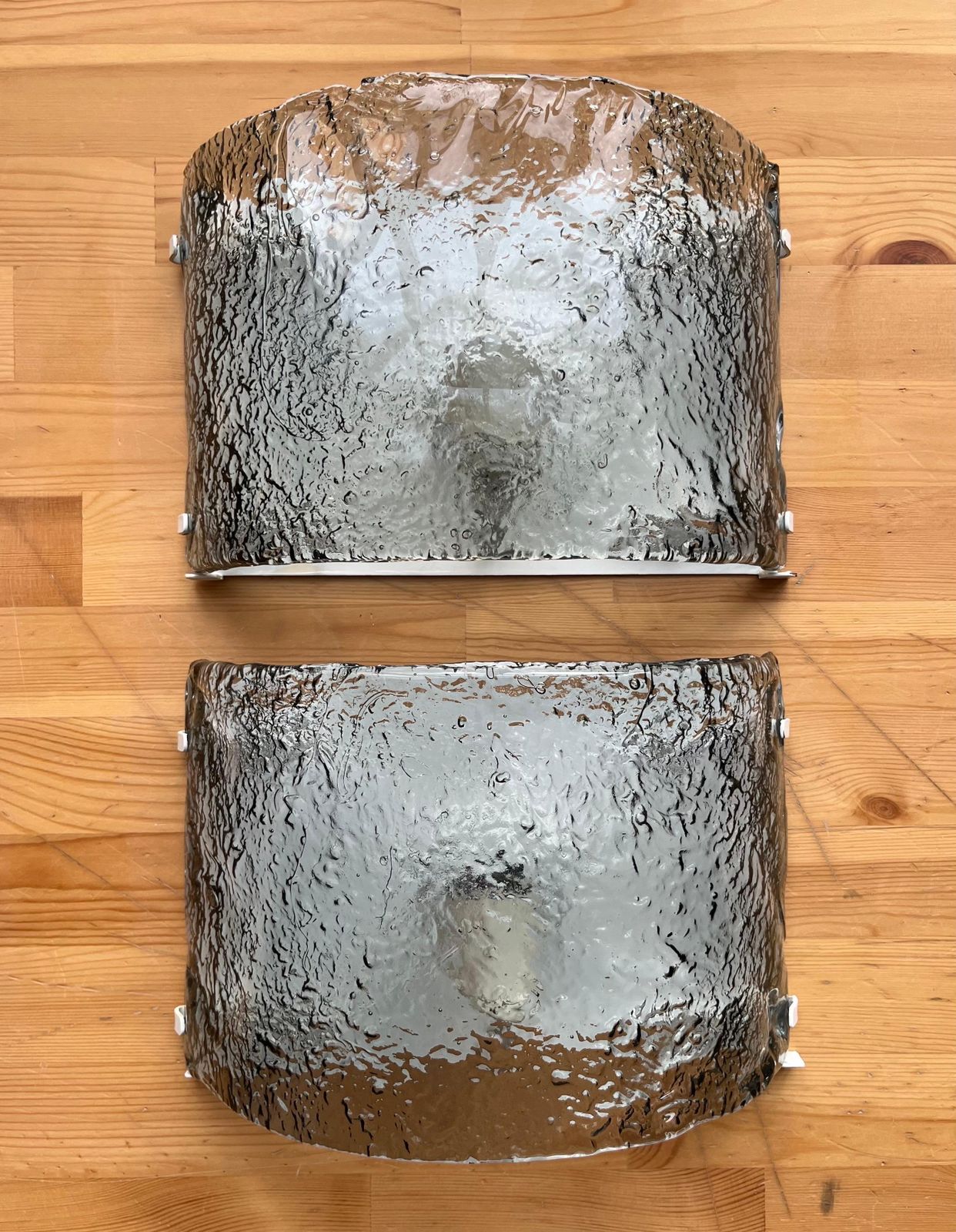 Pair Of Italian Grey Murano Glass Wall Sconces By Carlo Nason For Mazzega, 1970s photo vintage