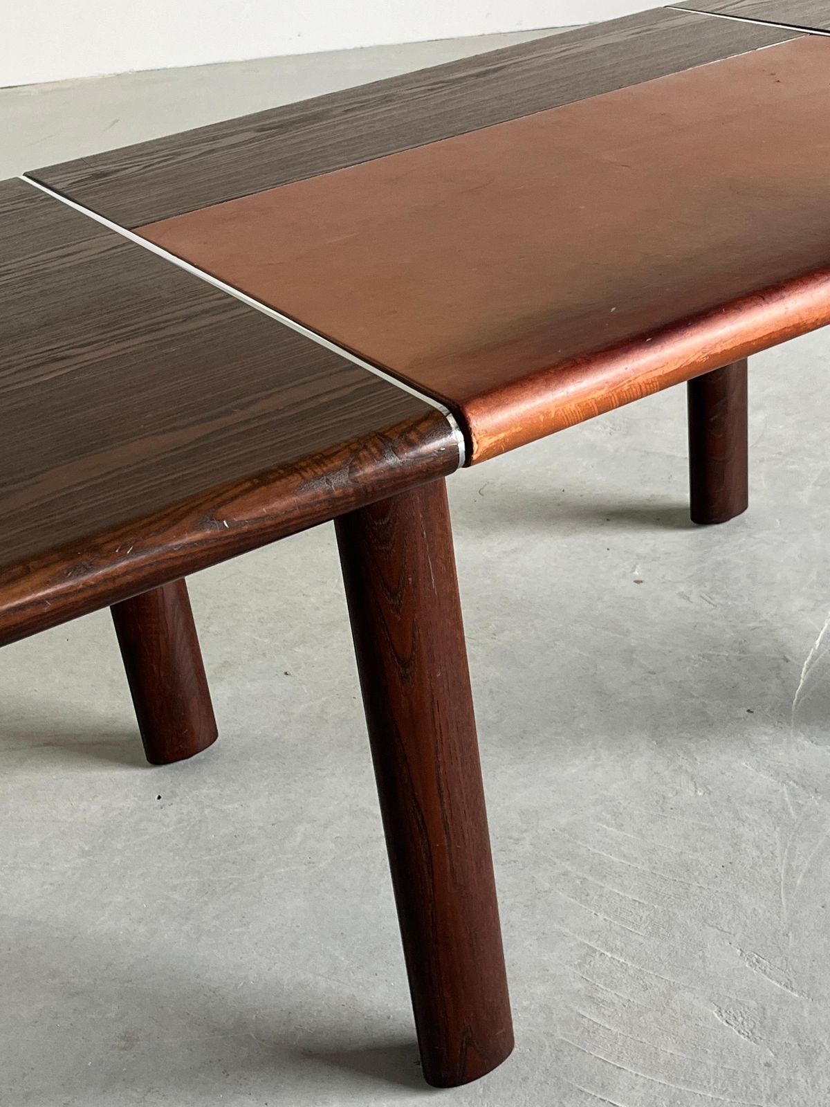 Large Vintage Mid Century Office Table In Palisander, Cognac Leather And Steel photo 3271.0