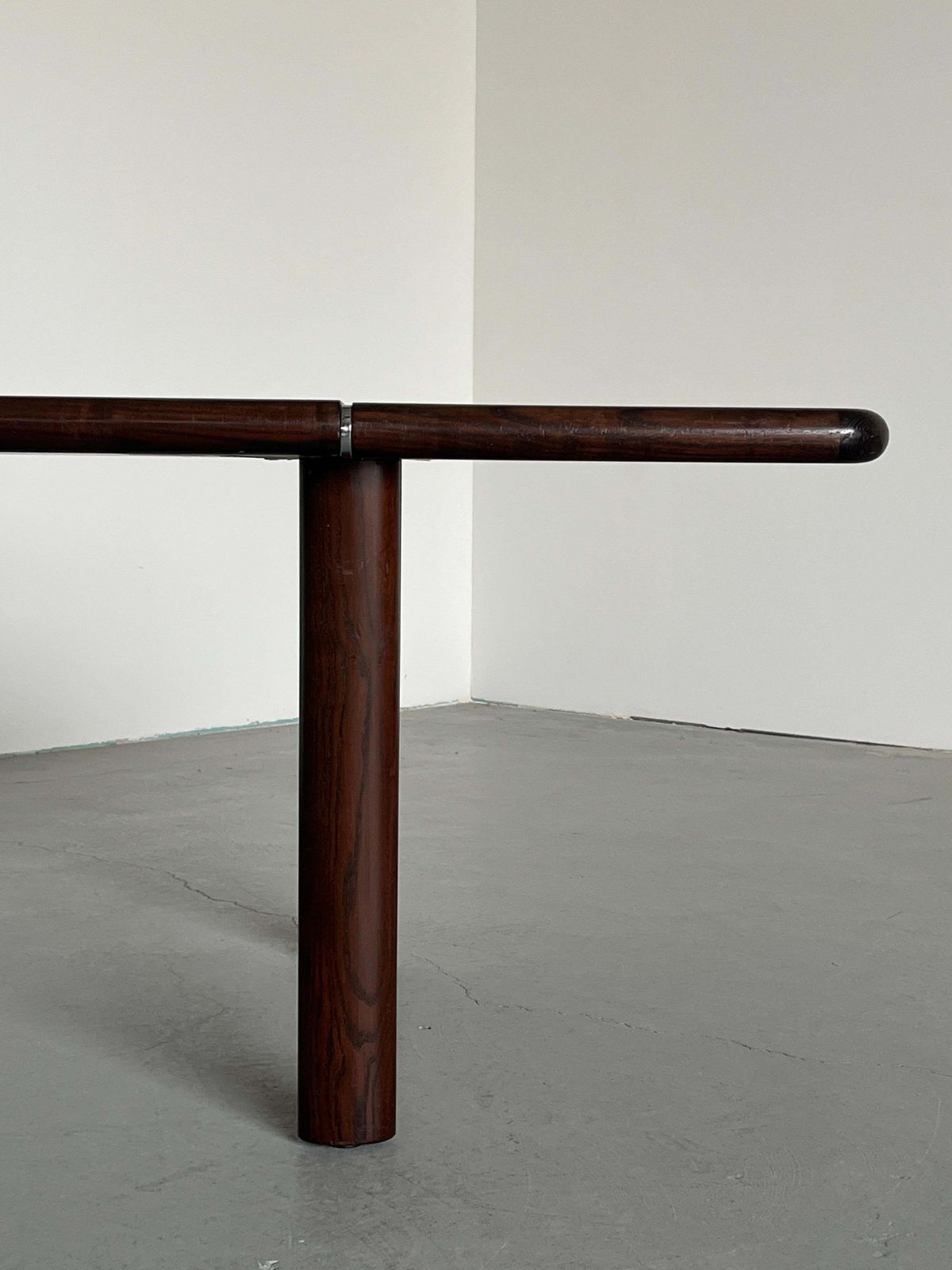 photo for sale Large Vintage Mid Century Office Table In Palisander, Cognac Leather And Steel