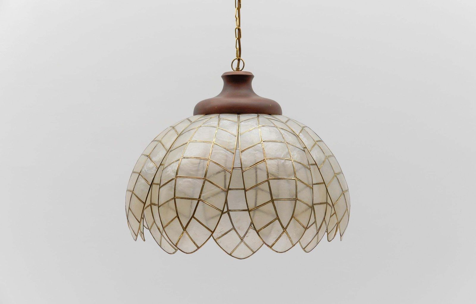 Lovely Large Mother Of Pearl Leaf Ceiling Bell Lamp, Italy 1960s photo for sale