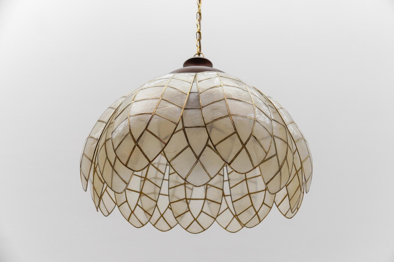 Lovely Large Mother Of Pearl Leaf Ceiling Bell Lamp, Italy 1960s photo vinterior