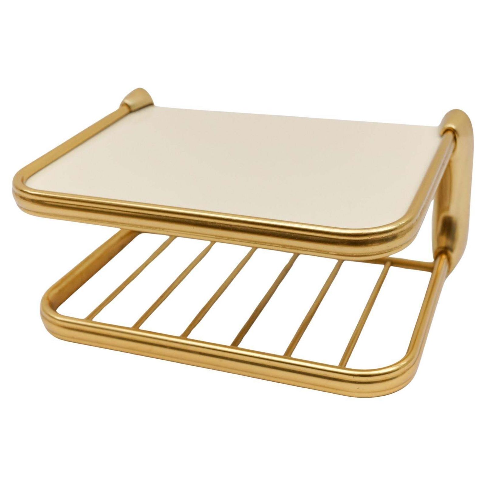 Lovely Brass And Glass Wall Shelf, Mid Century Modern 1950s