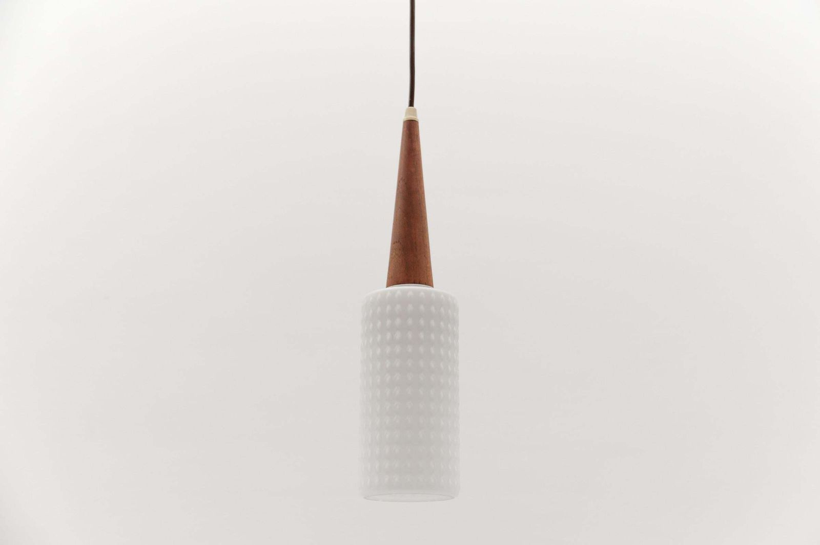 Petite Cylindrical Ceiling Lamp With Teak Wood And Opaline Wood, 1960s photo Lighting