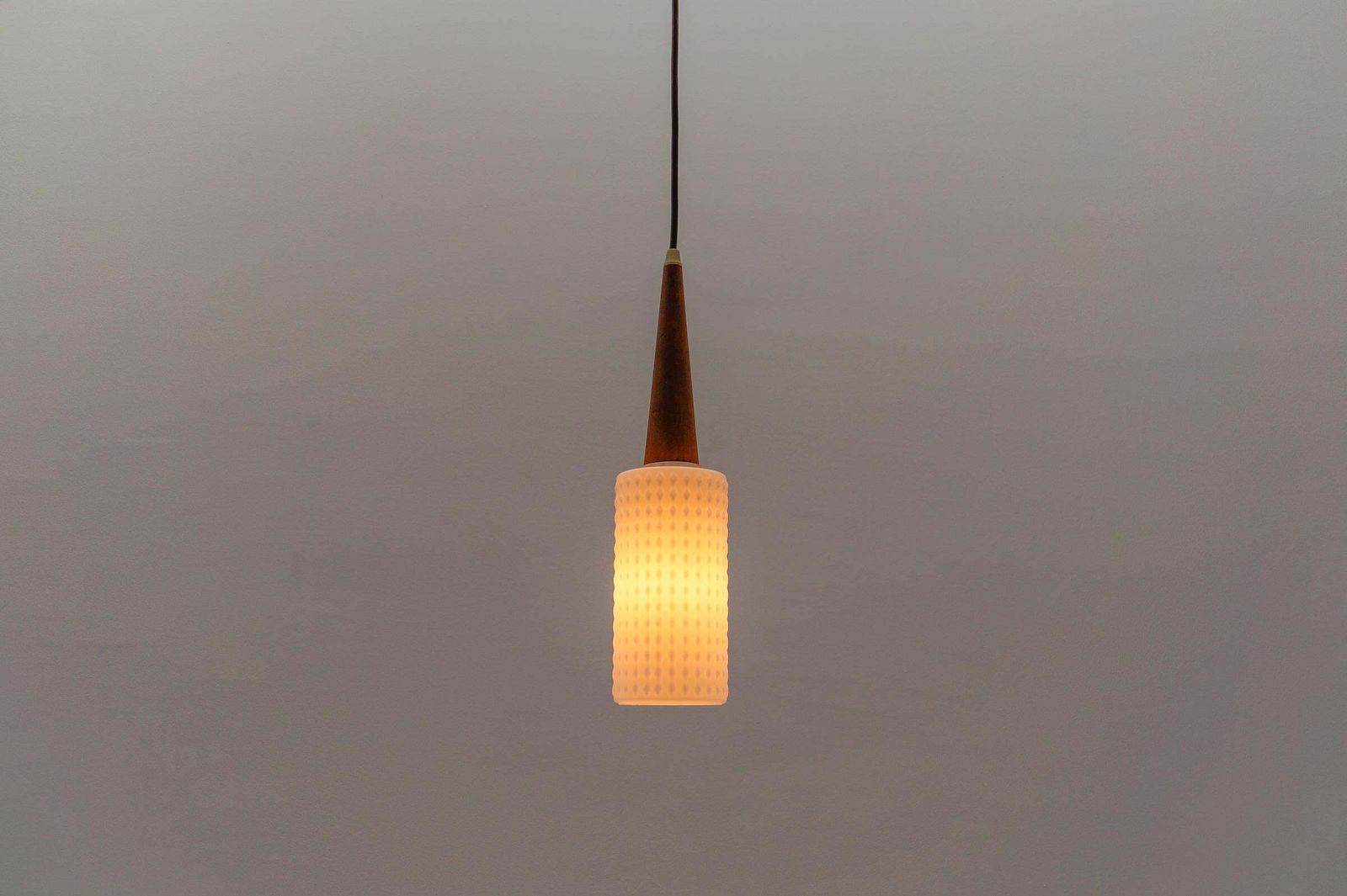 Petite Cylindrical Ceiling Lamp With Teak Wood And Opaline Wood, 1960s photo vinterior