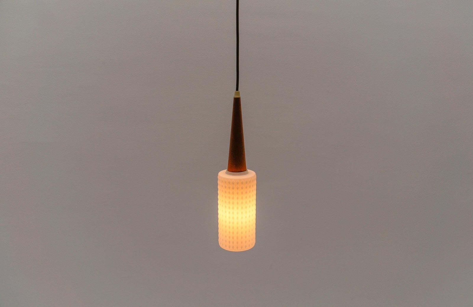 Petite Cylindrical Ceiling Lamp With Teak Wood And Opaline Wood, 1960s photo vintage