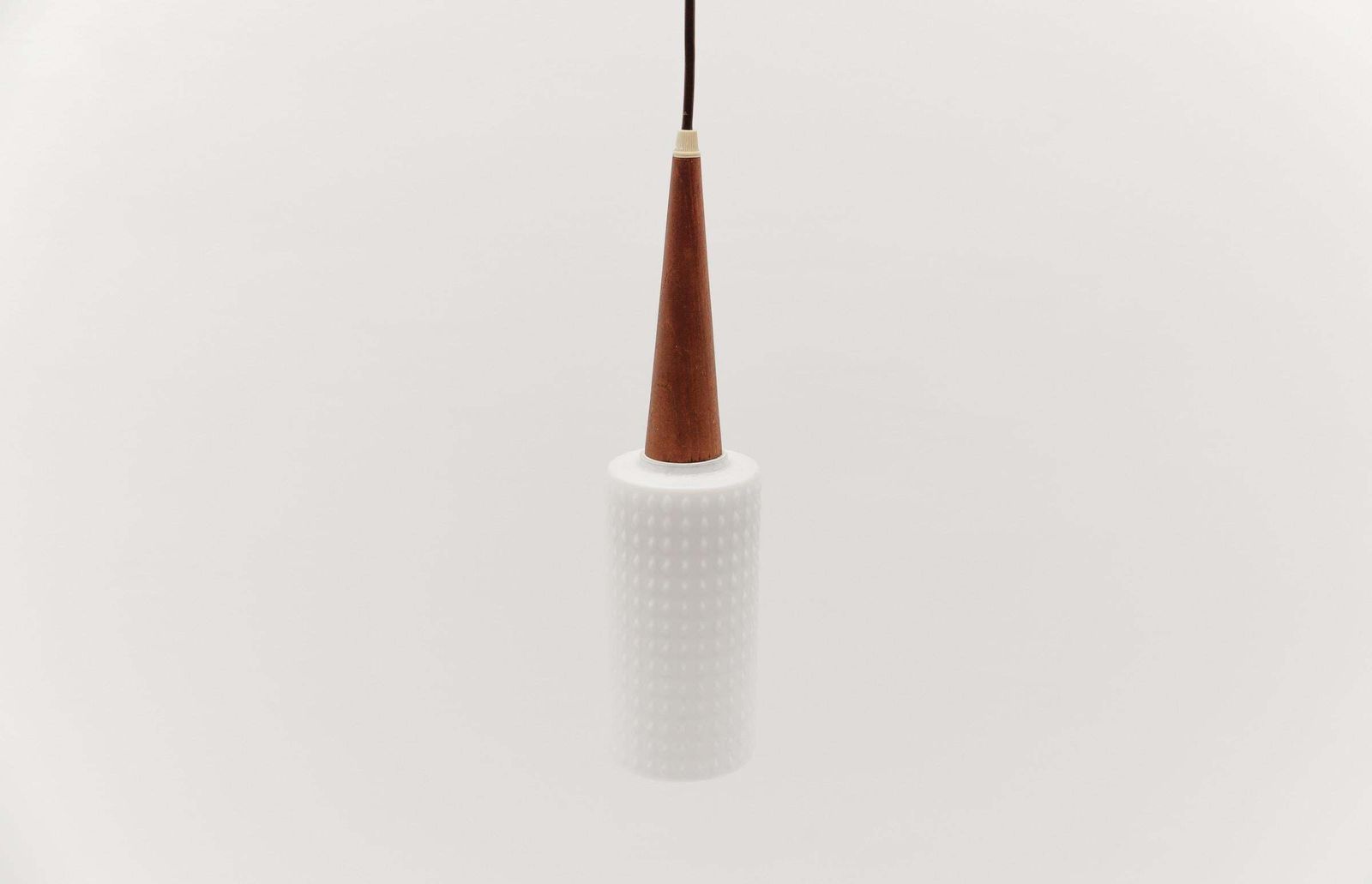 photo furniture Petite Cylindrical Ceiling Lamp With Teak Wood And Opaline Wood, 1960s
