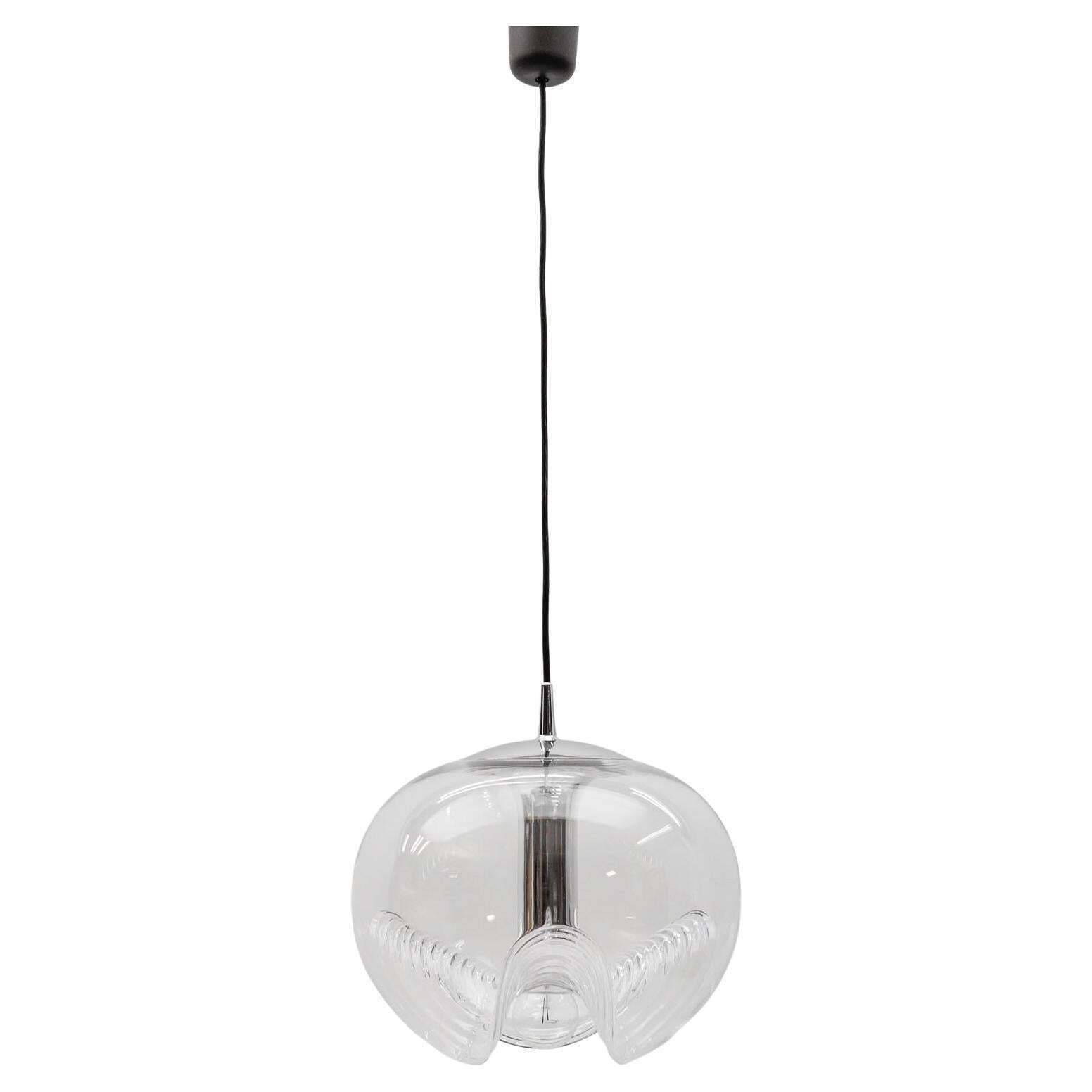 Large Clear Glass Lamp "Wave" By Koch & Lowy For Peill & Putzler, 1960s
