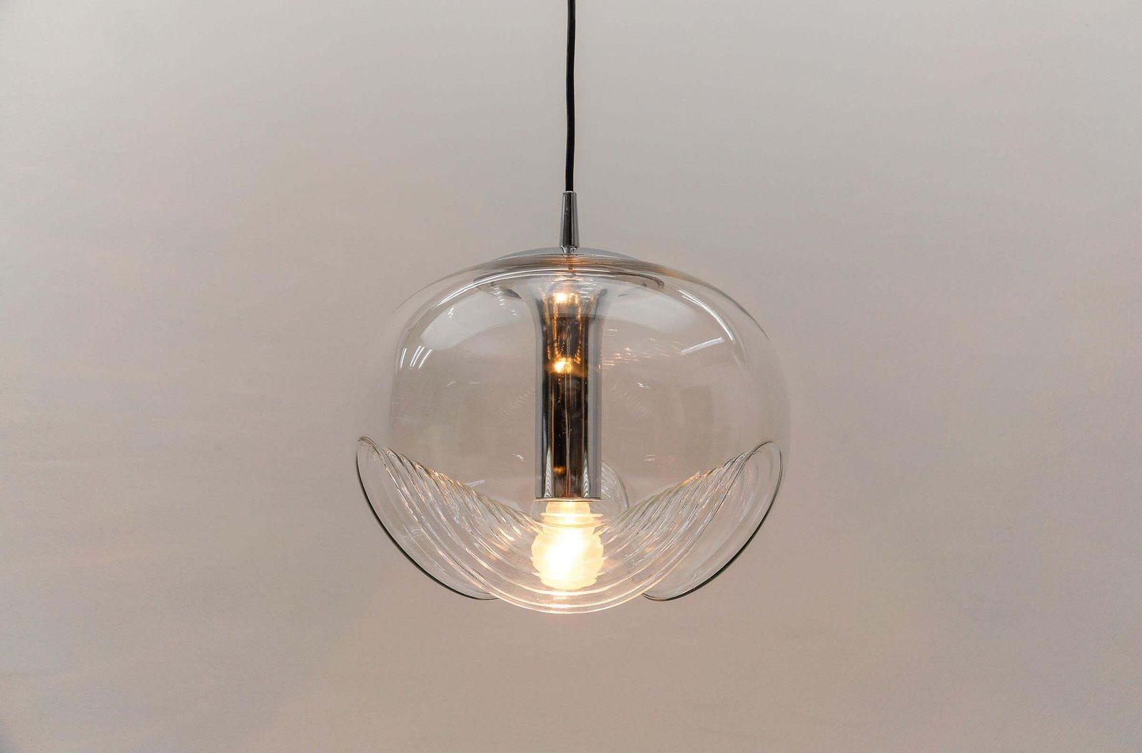 Large Clear Glass Lamp "Wave" By Koch & Lowy For Peill & Putzler, 1960s photo vintage