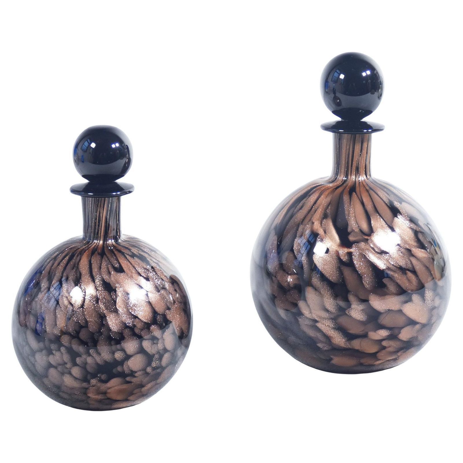 Pair Of Bottles With Blown Glass Stoppers Signed Carlo Moretti. 1970s
