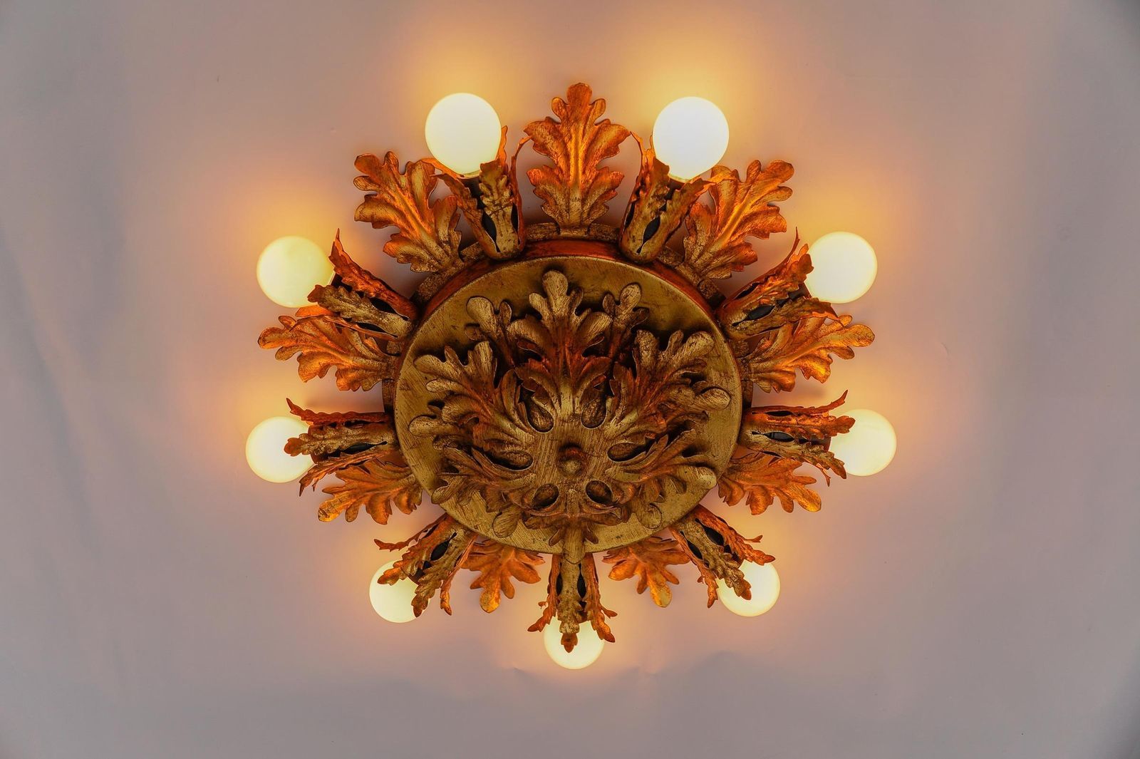Large Vintage Florentine Leaf Ceiling Lamp By Banci Firenze, 1960s, Italy photo 1555.0