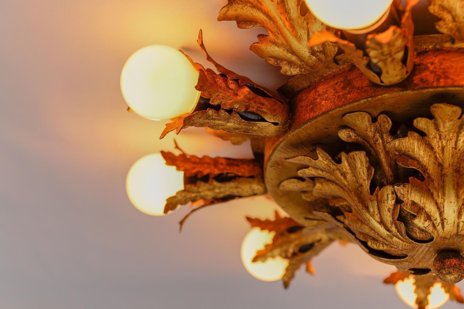1555.0 Large Vintage Florentine Leaf Ceiling Lamp By Banci Firenze, 1960s, Italy photo