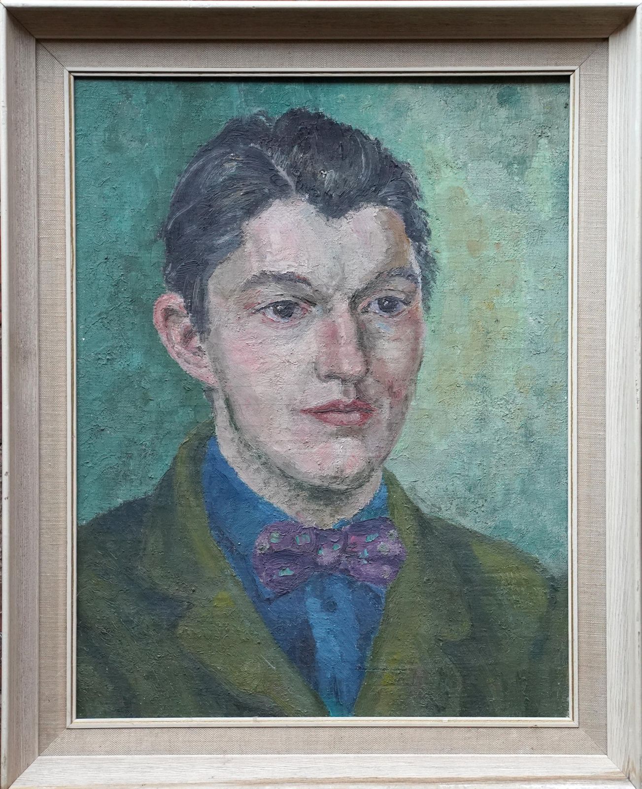 photo for sale Glyn Morganportrait Of Man With Bow Tie   Welsh Post Impressionist 50's Art Oil Painting1952