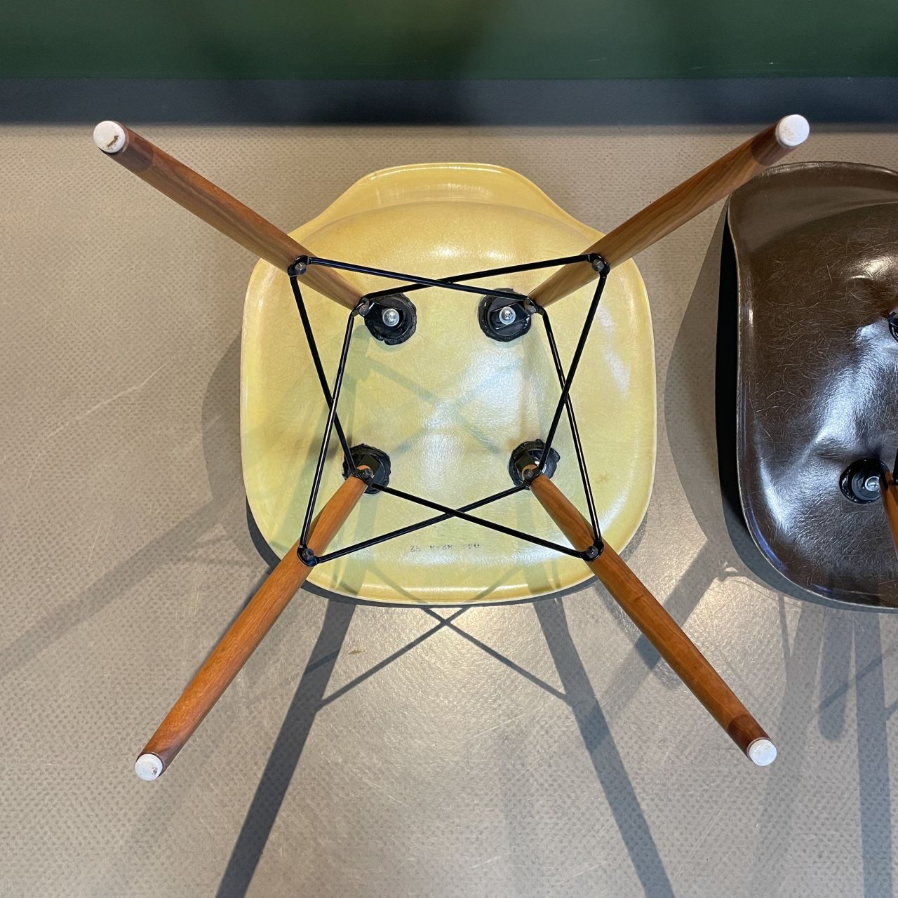 photo buy Eames Herman Miller Dsw Side Chairs In Parchment, Seal Brown, Lemon Yellow And Elephant Grey With Slight Imperfections