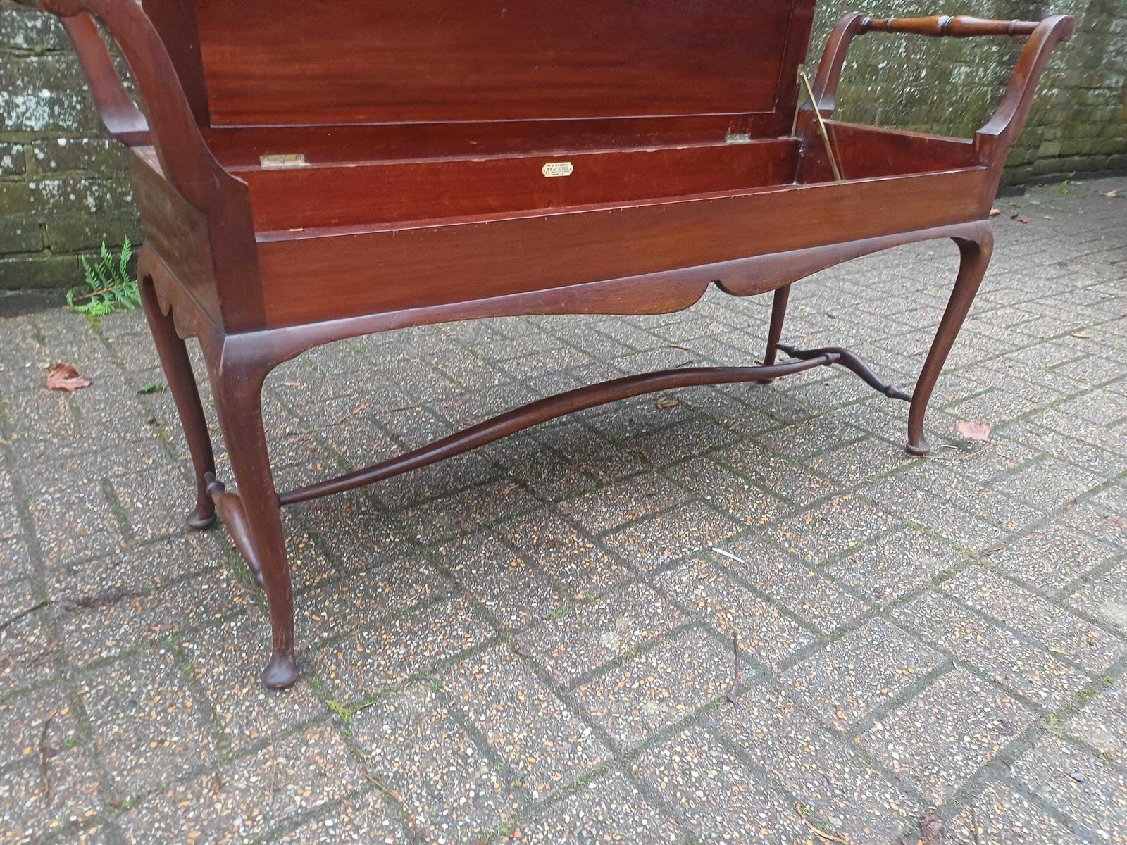 Antique Mahogany Piano Stool / Window Seat Bench With Storage Lid By W J Mansell London – Original Damask Upholstery photo 675.0