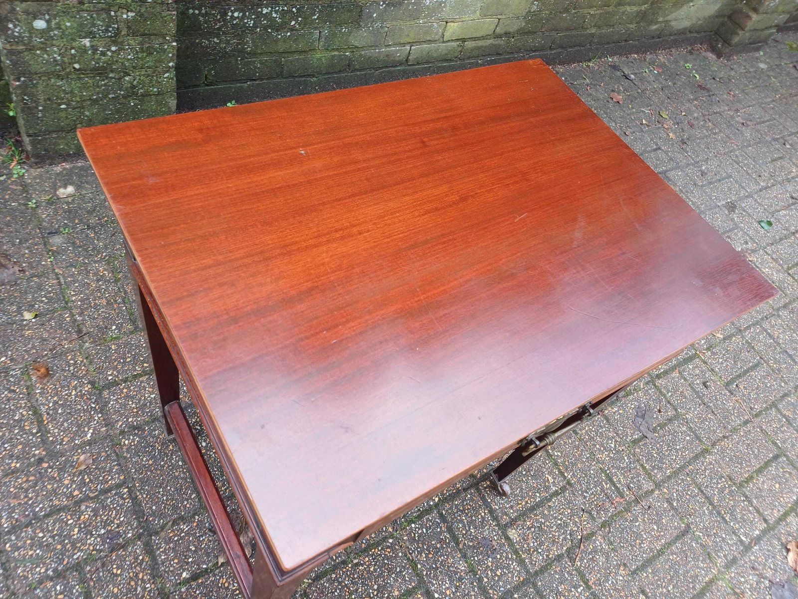 photo furniture Victorian Mahogany Side Table Desk Dressing Table Brass Handle Drawer Inlaid Detailing Antique Occasional Hall Table
