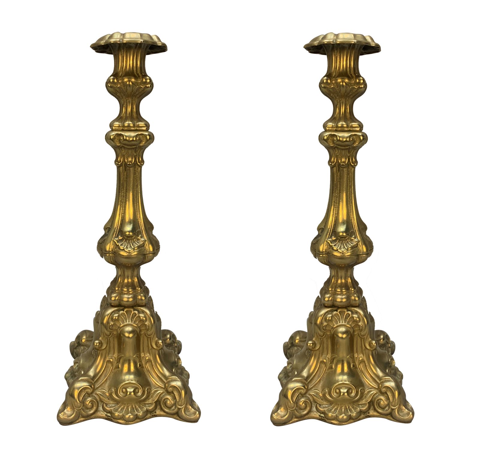 A Pair Of XIX Century English Gilt Brass Candlesticks