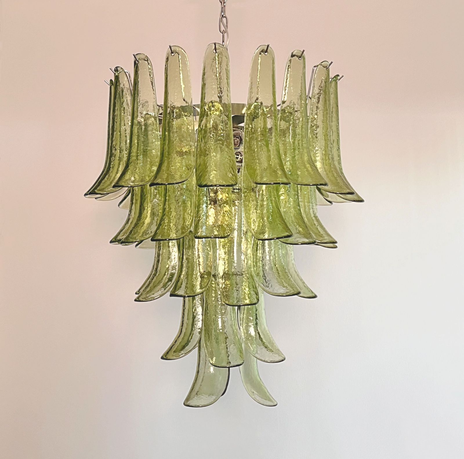 Italian Vintage Murano Chandelier   52 Amber Green Petals photo vinterior