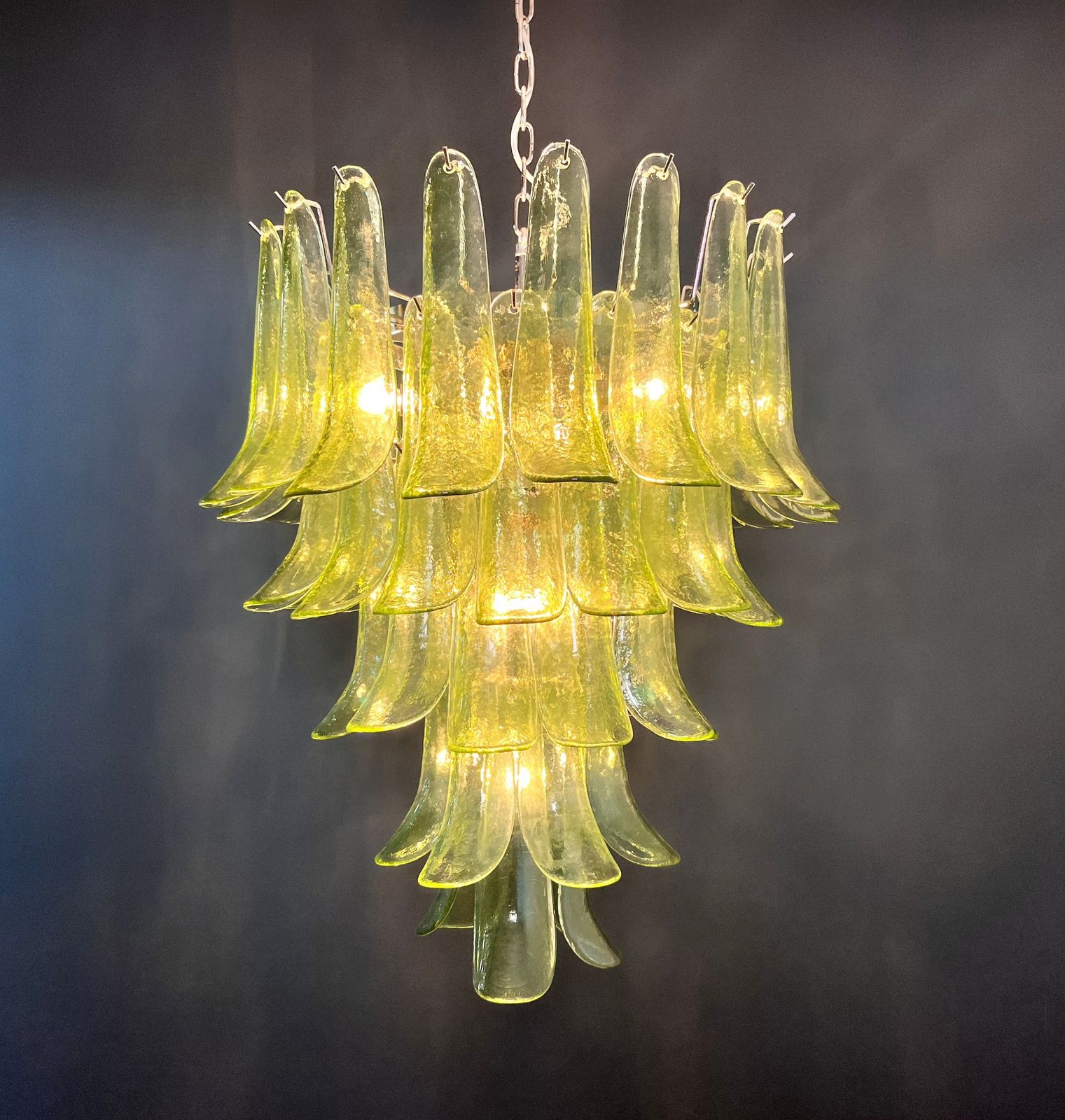 photo vinterior Italian Vintage Murano Chandelier   52 Amber Green Petals
