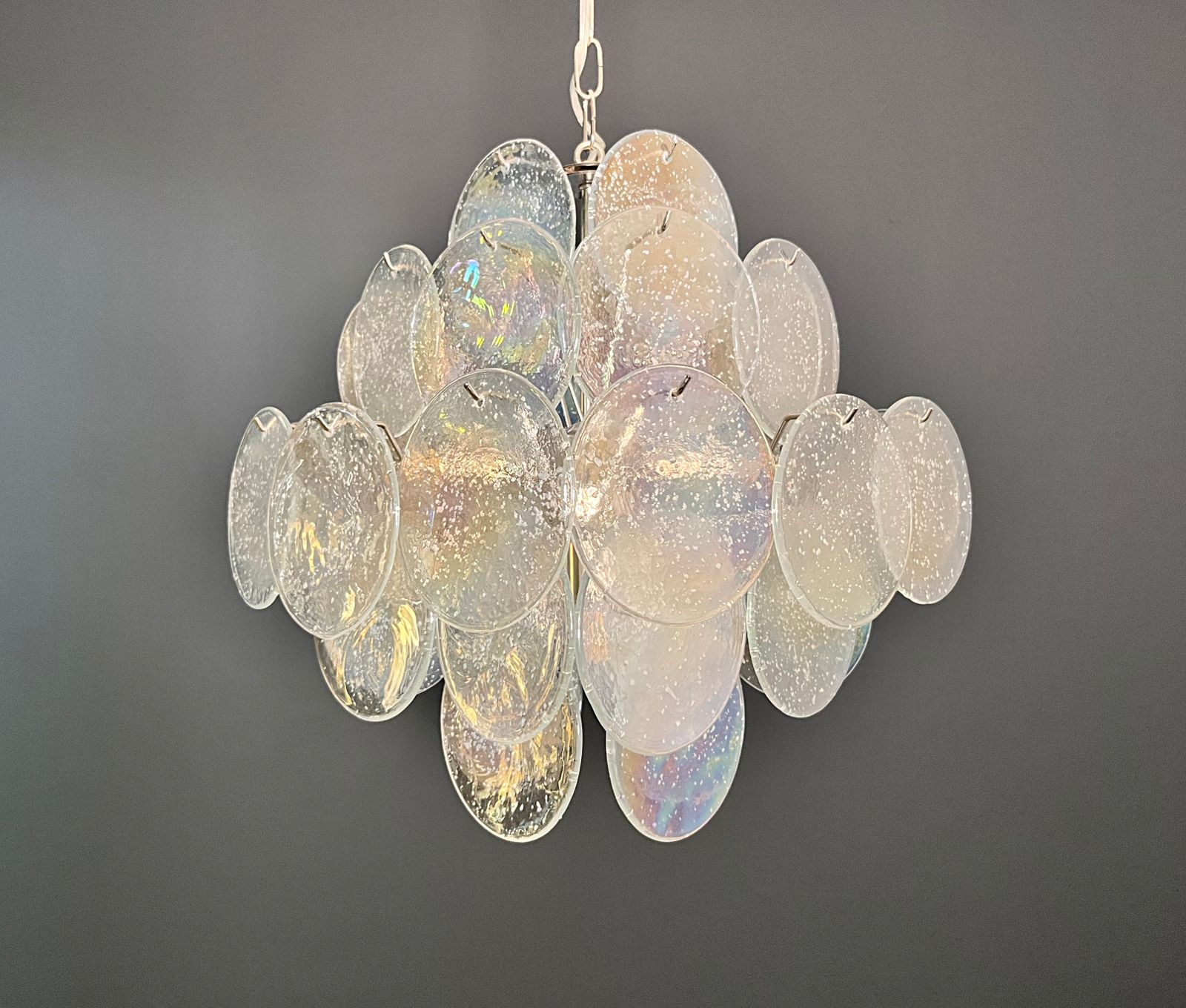 Vintage Italian Murano Chandelier   36 Iridescent Grit Disks