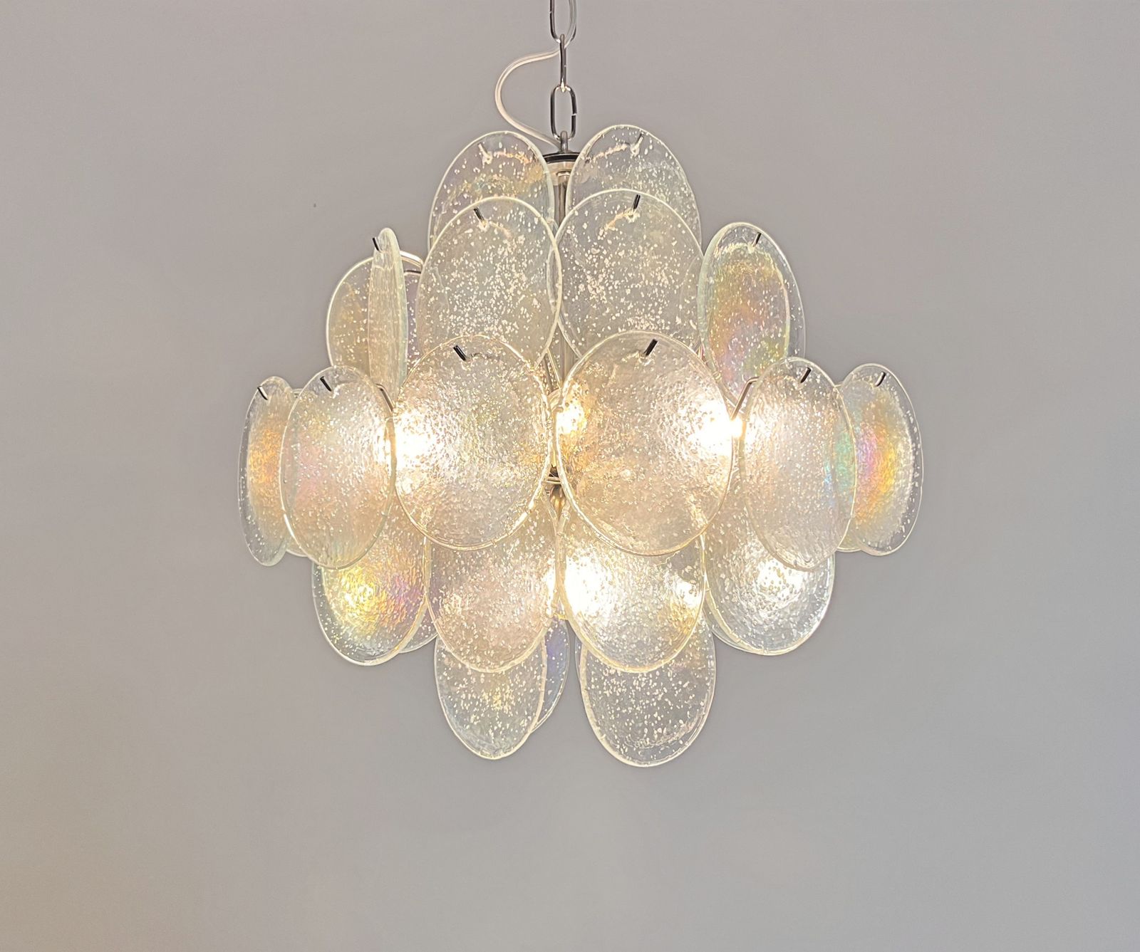 Vintage Italian Murano Chandelier   36 Iridescent Grit Disks photo for sale