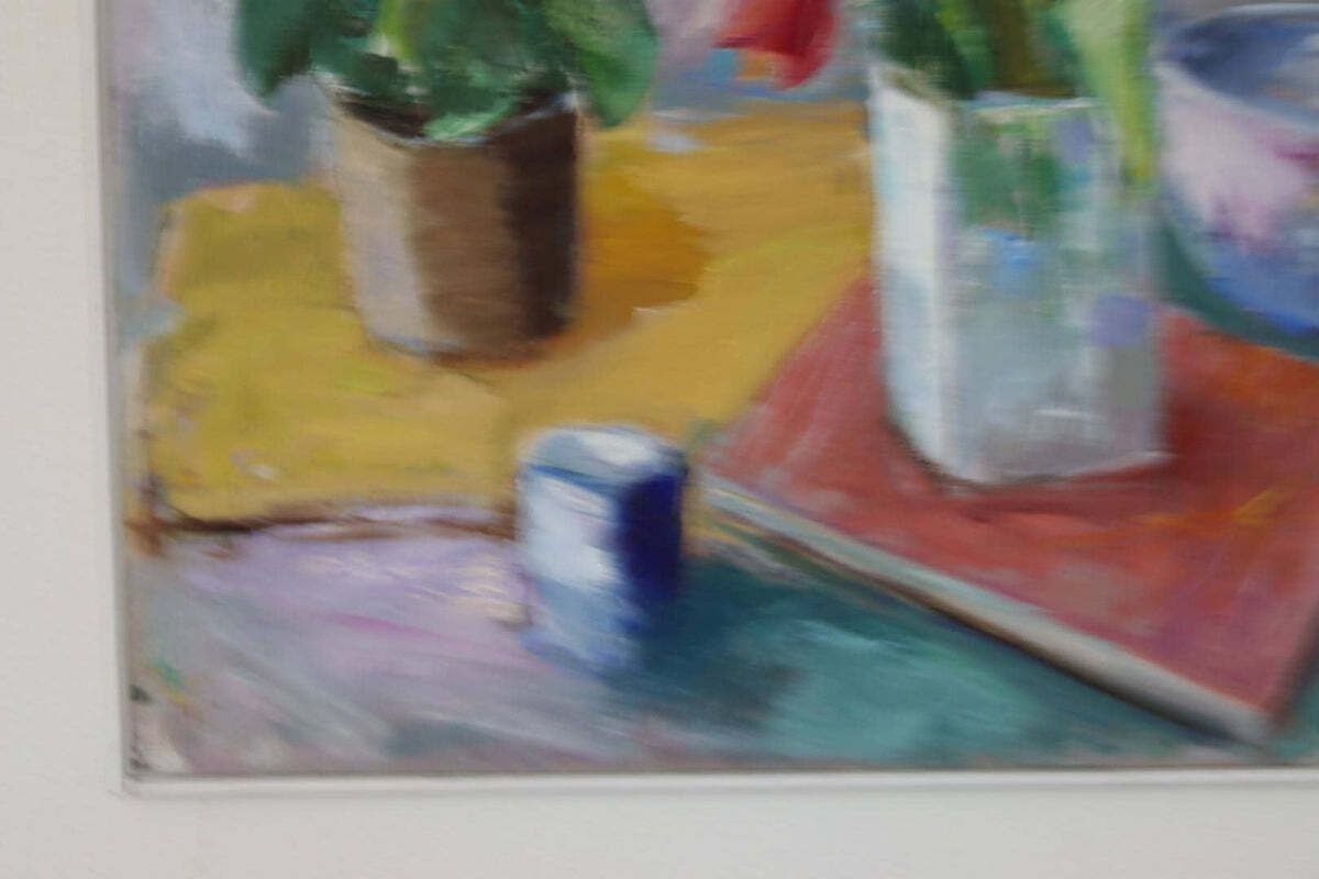 Original Mid Century Swedish Oil On Canvas – “Still Life With Tulips” By Ove Månsson – Vintage & Framed – 51 × 62 Cm (20.1" × 24.4") photo vintage