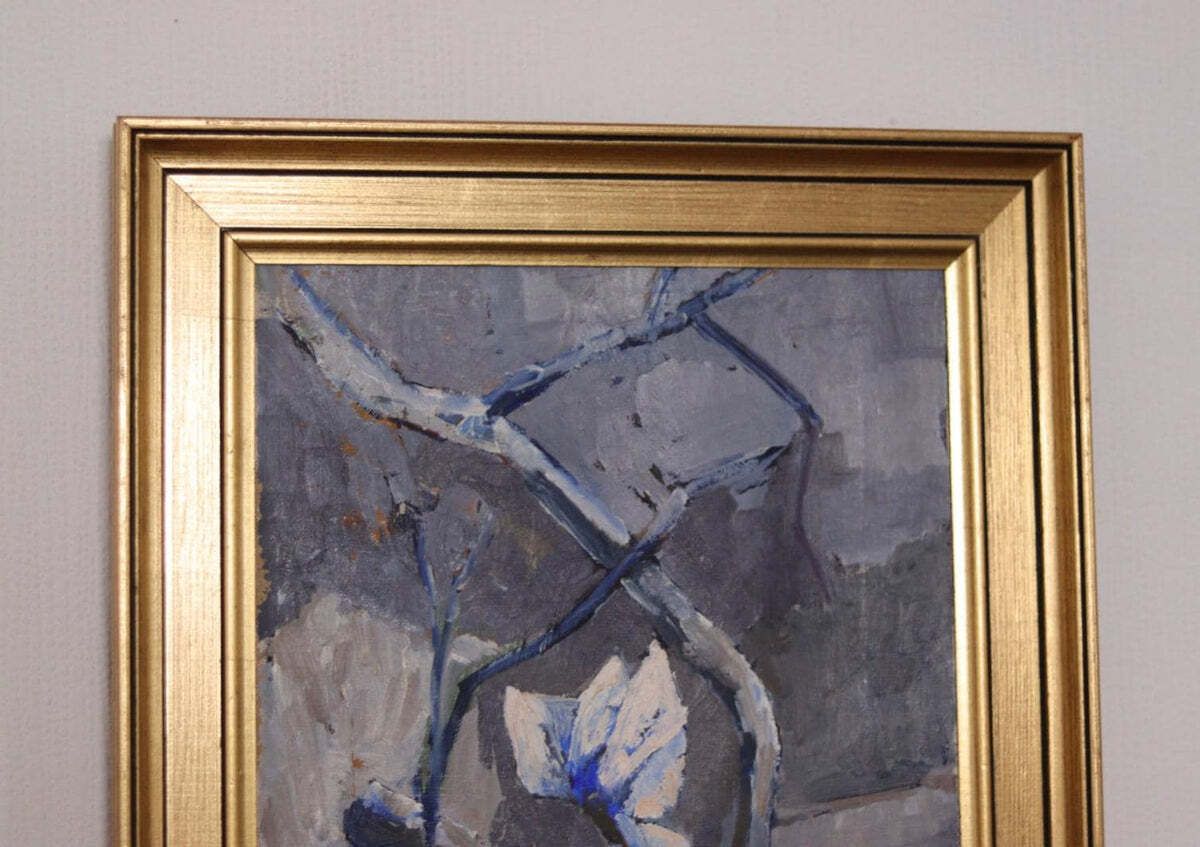 Original Swedish Oil On Canvas – “Winter Cyclamen” By Majken Bergvin (1922–2012) –1965 – Vintage & Framed – 62 × 43 Cm (24.4" × 16.9") photo vinterior