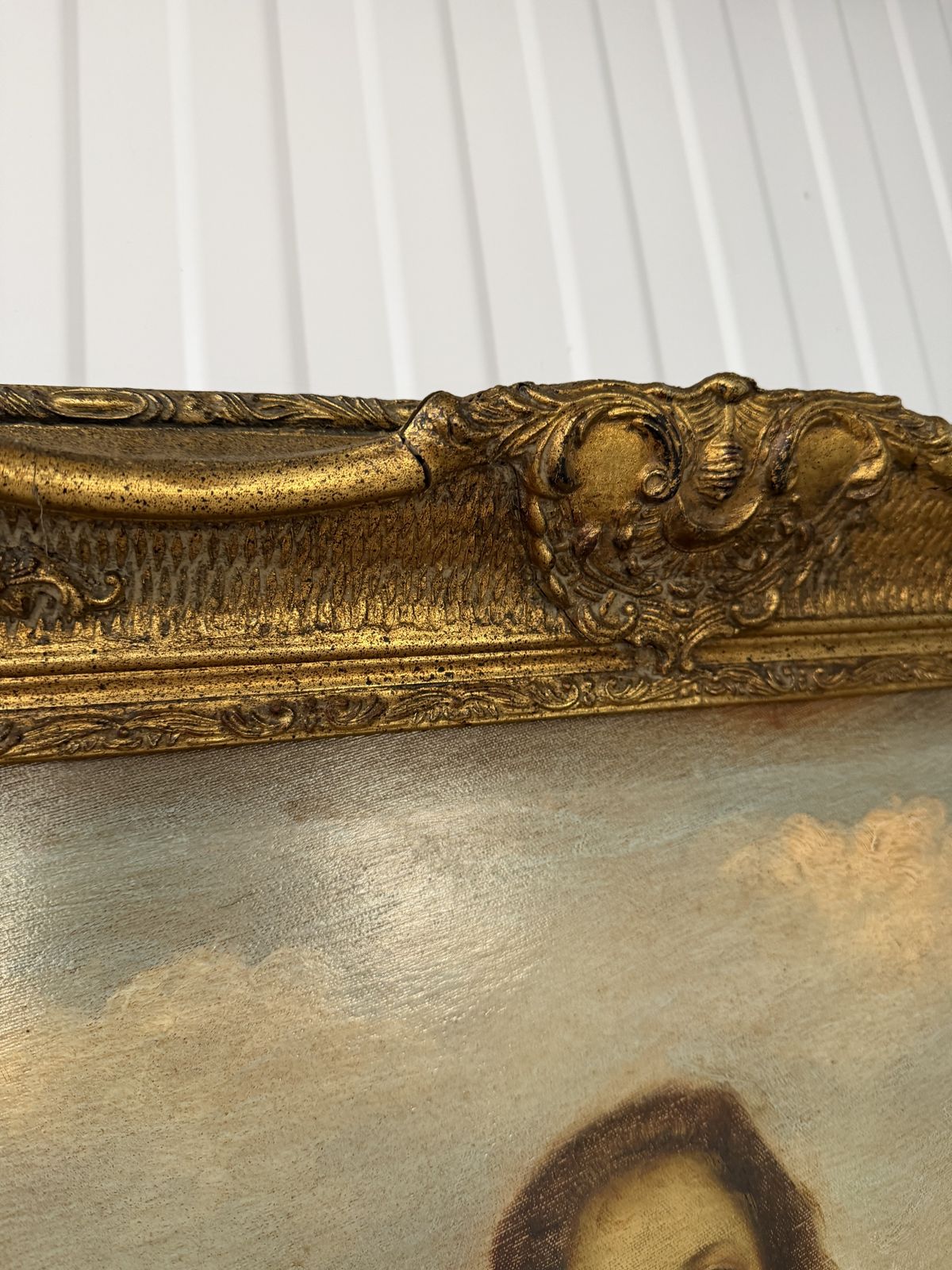 Large Gilt Framed Oil On Canvas Of A Girl In Countryside With Heavy Gilt Frame photo vinterior