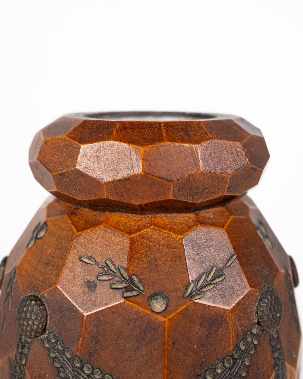 Carved Wood And Brass Accents Vase, Bretagne, France, 1960s photo furniture