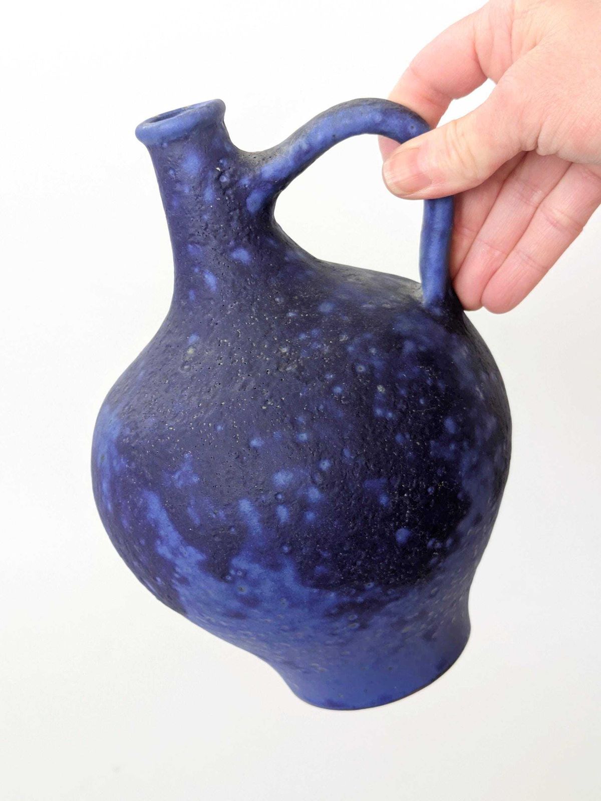 photo for sale Midcentury Handle Vase By Heyne Keramik, Ultramarine Klein Blue Fat Lava, West Germany, 1960s