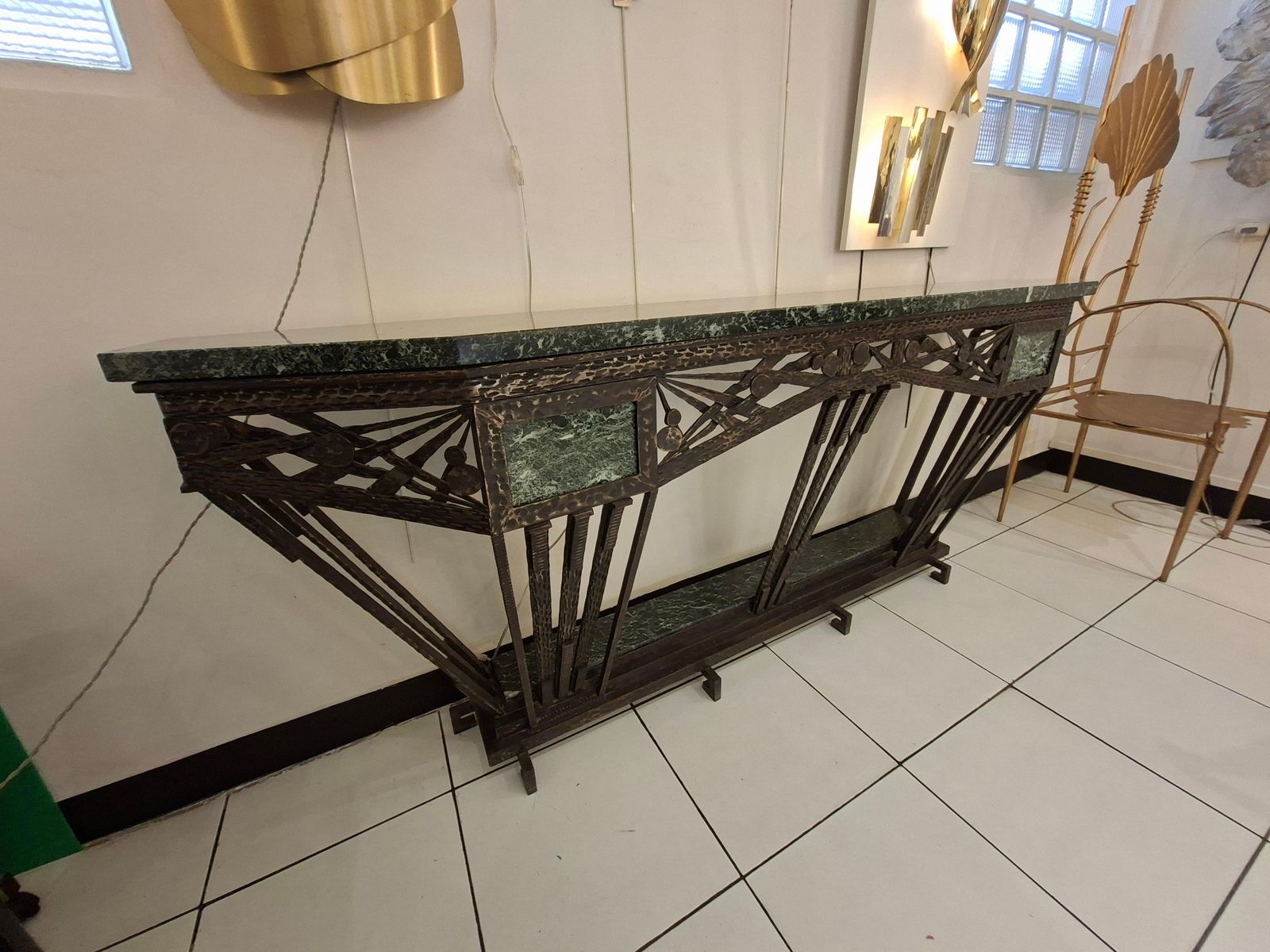 Art Déco Console In Wrought Iron And Green Campan Marble Top photo 9057.0