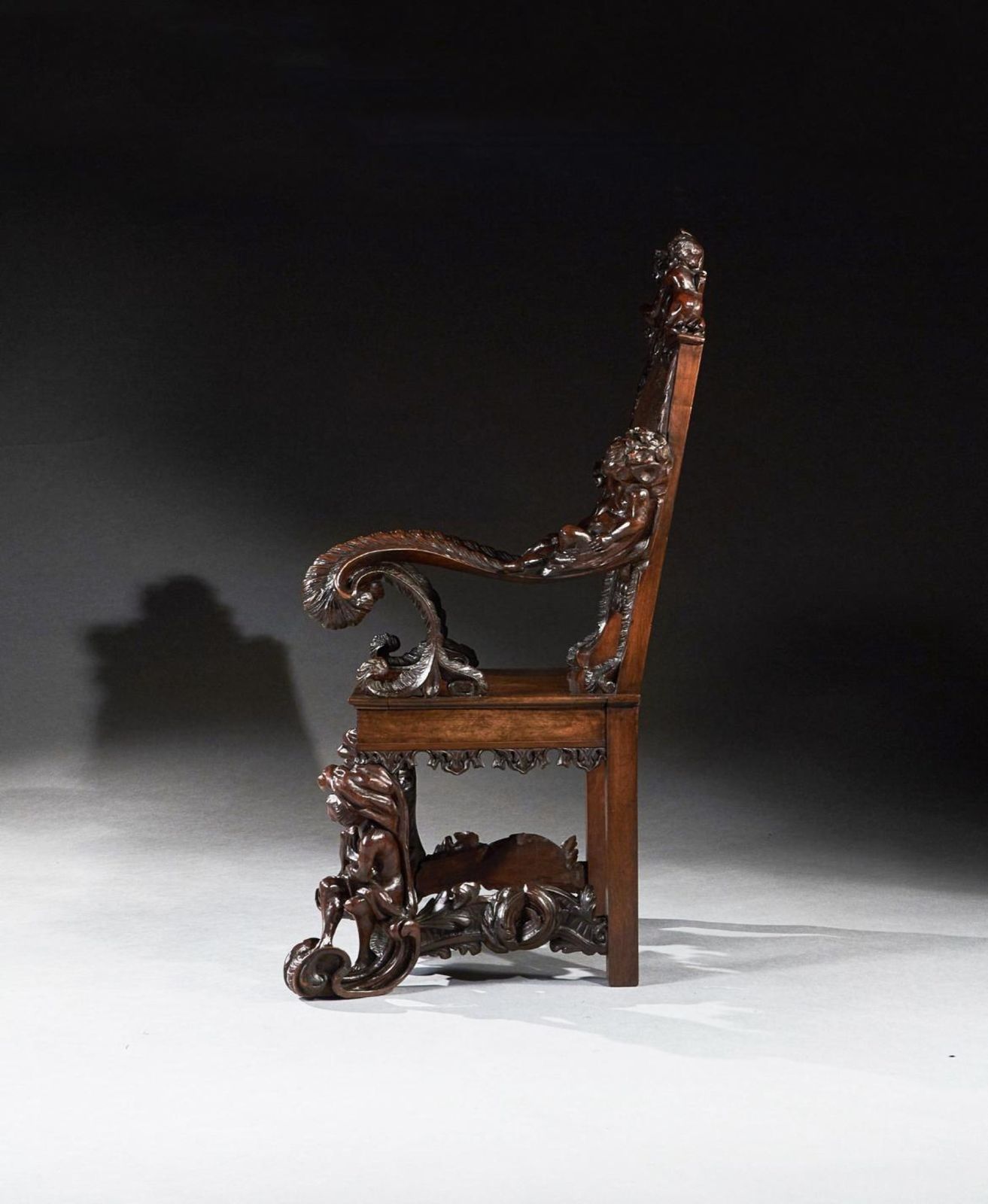 An Exhibition Quality Italian 19th Century Carved Walnut Armchair After Andrea Brustolon photo Furniture