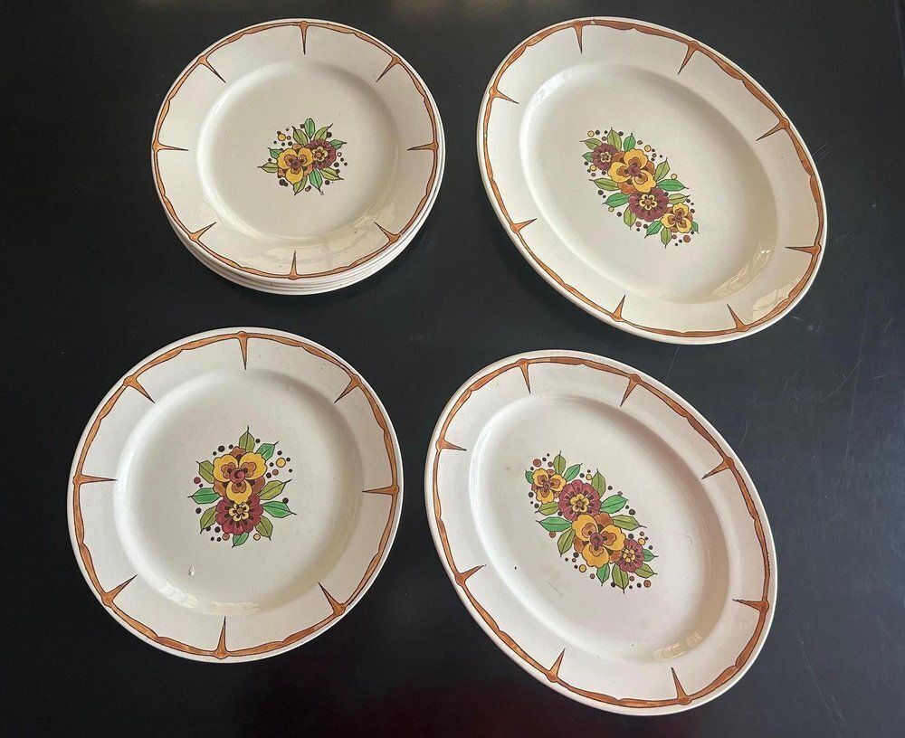 Art Deco Dishes And Plates From Boch Fréres La Louviére, 1920s, Set Of 8