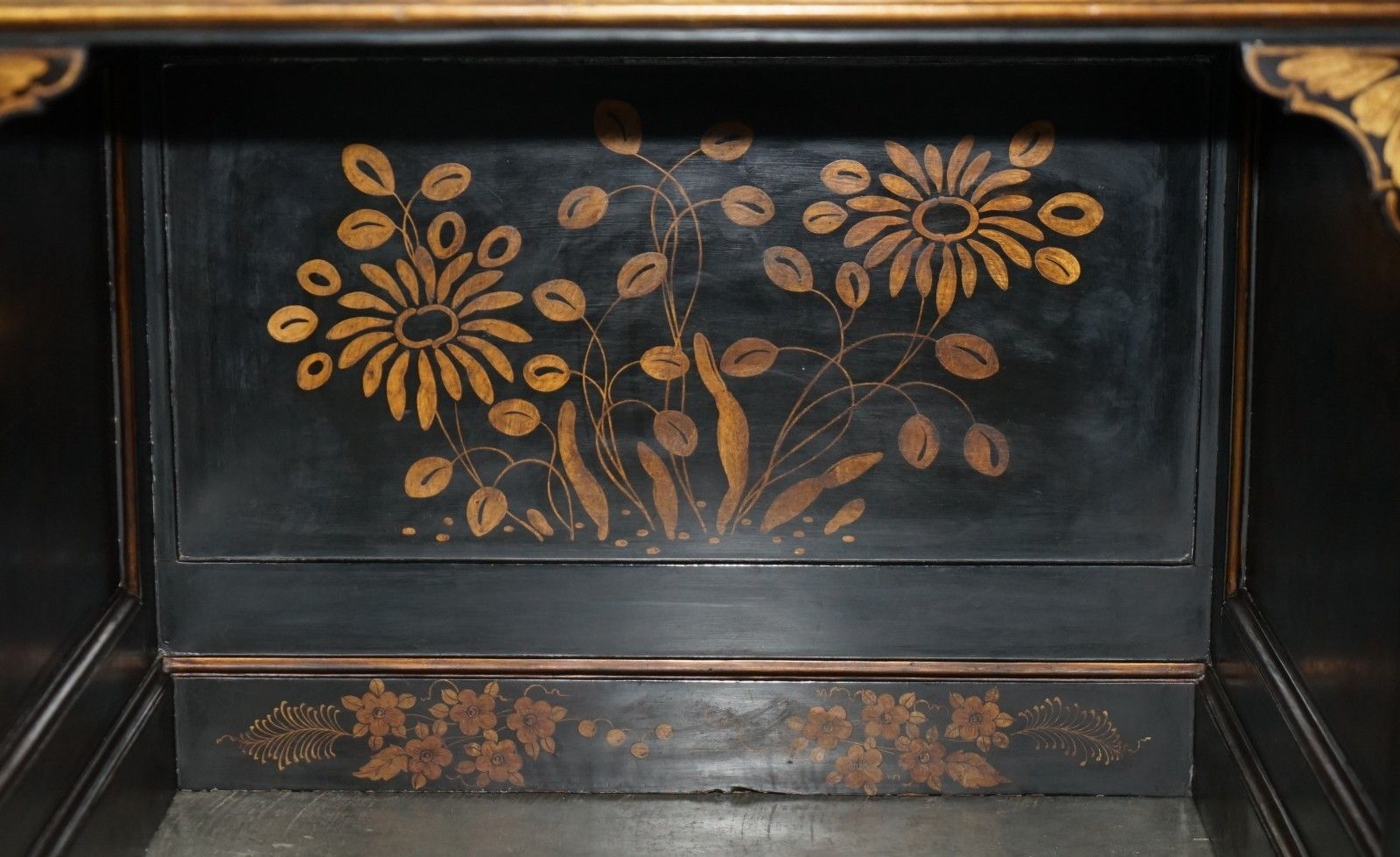 photo furniture Antique 19th Century Chinese Chinoiserie Kneehole Desk Napoleonic Blue Leather