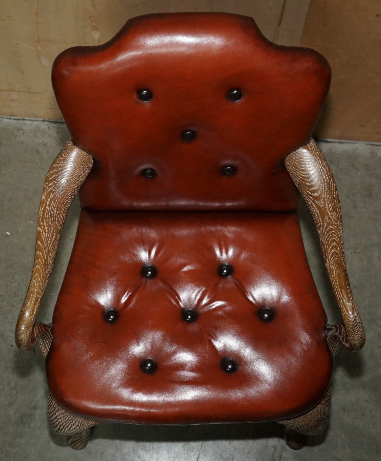 Ten Restored Shepherds Crook Limed Oak Brown Leather Chesterfield Dining Chairs photo vinterior