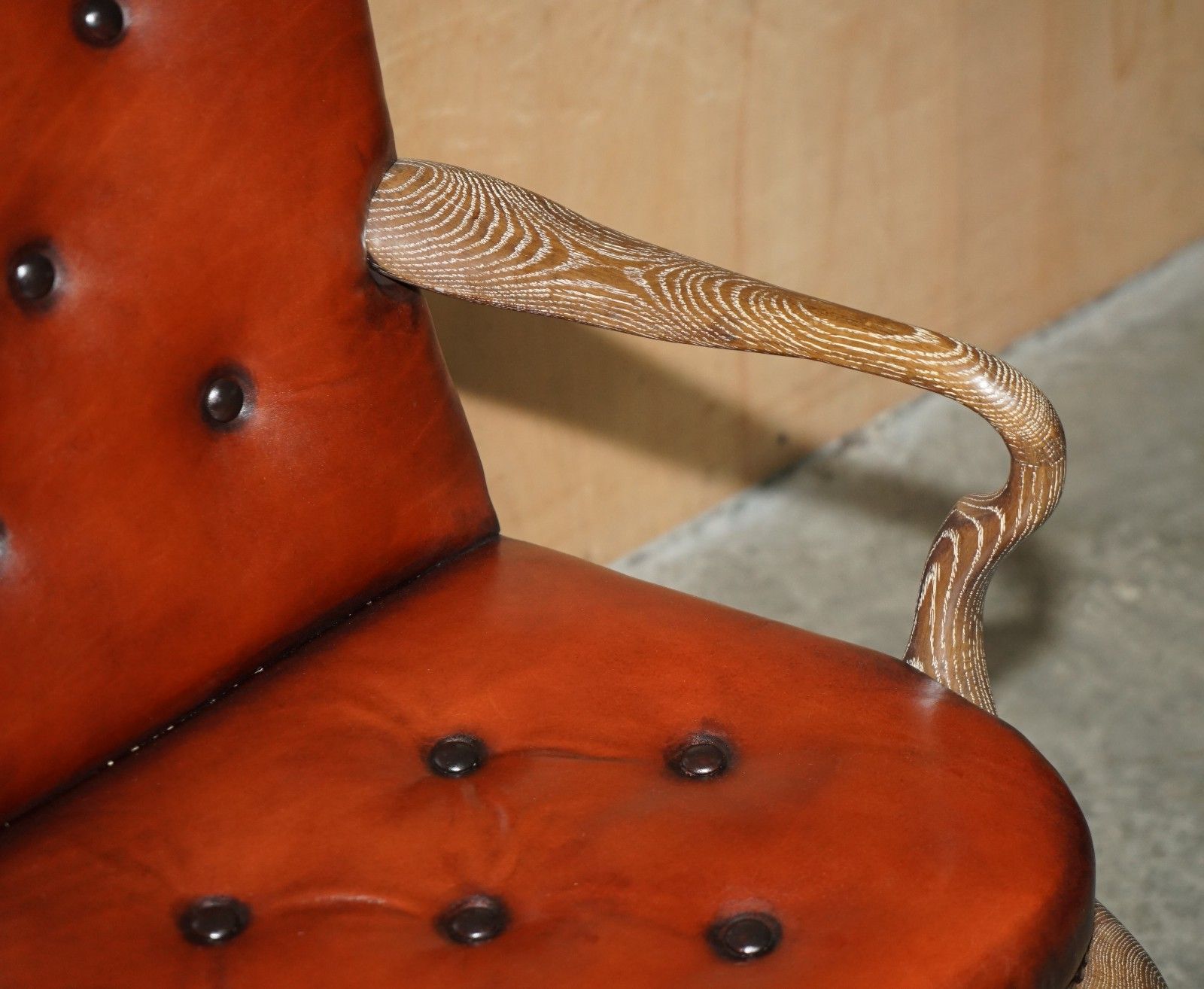 Ten Restored Shepherds Crook Limed Oak Brown Leather Chesterfield Dining Chairs photo vintage