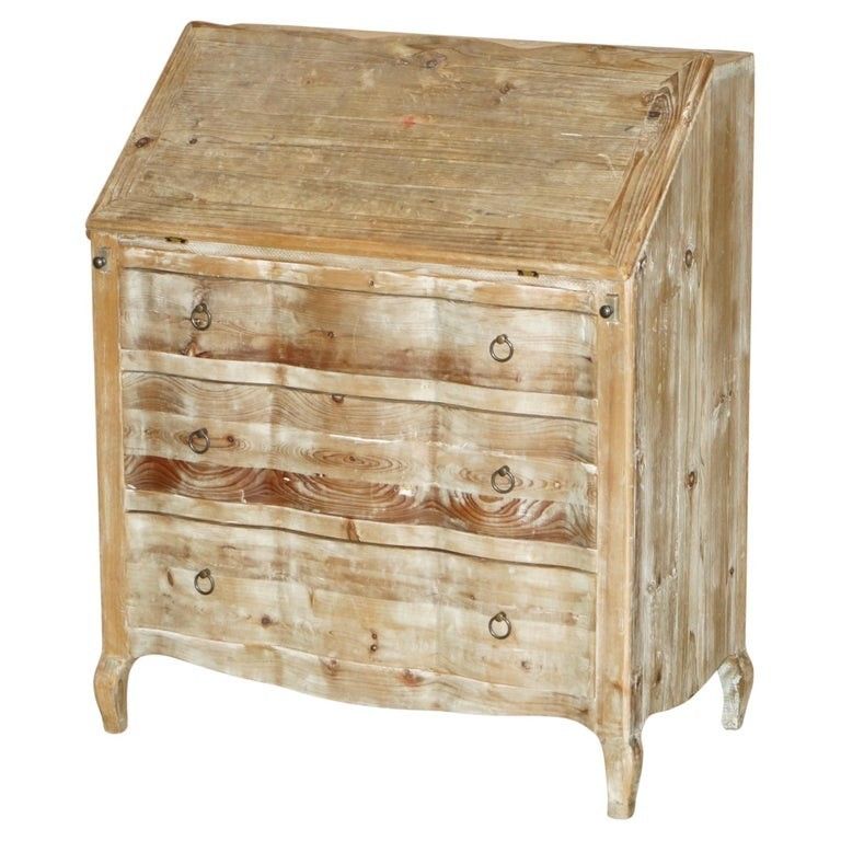 Swedish Rustic Pine Hand Painted Drop Front Bureau Desk Chest Of Drawers