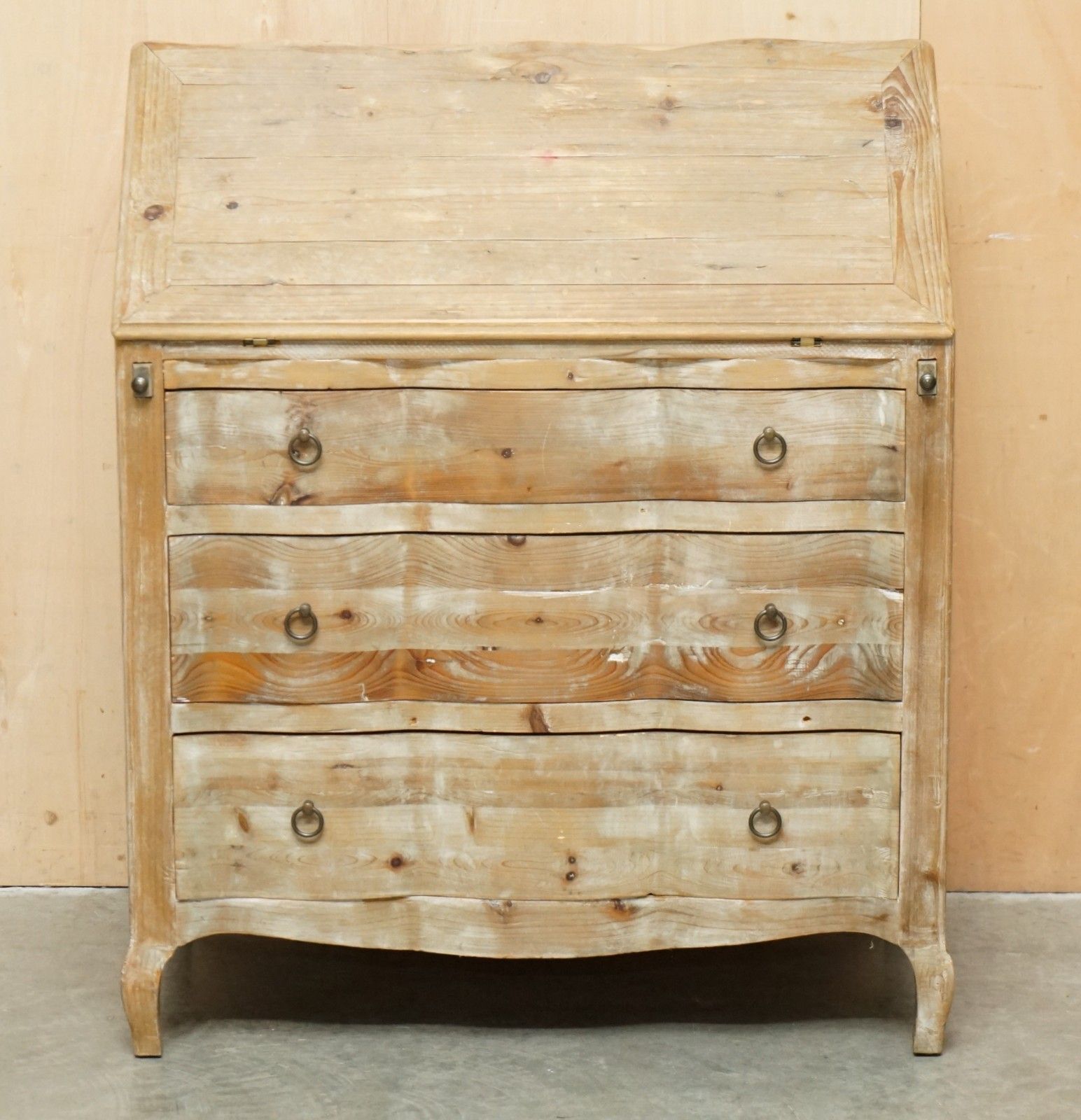 Swedish Rustic Pine Hand Painted Drop Front Bureau Desk Chest Of Drawers photo for sale