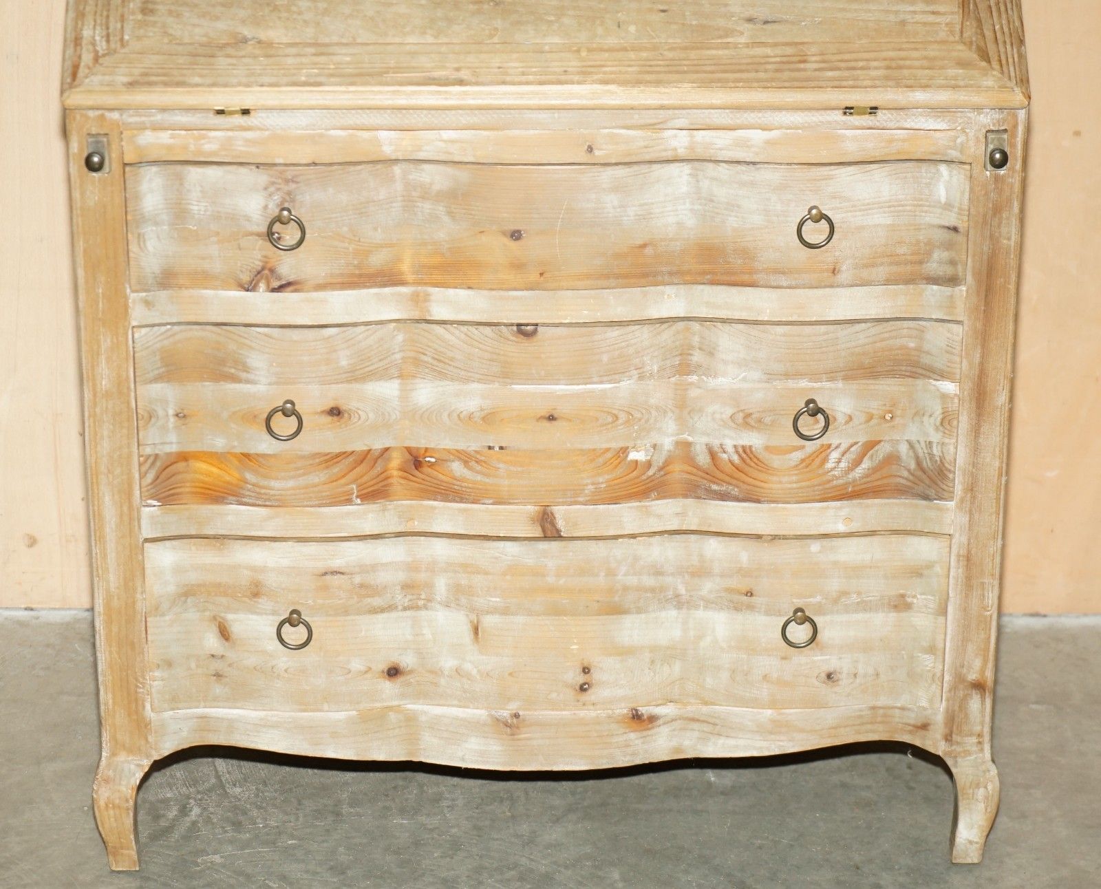 Swedish Rustic Pine Hand Painted Drop Front Bureau Desk Chest Of Drawers photo vinterior