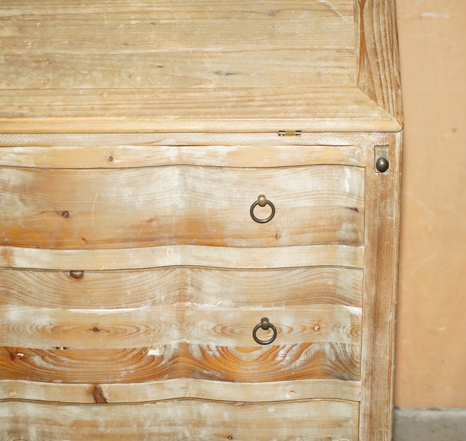 photo furniture Swedish Rustic Pine Hand Painted Drop Front Bureau Desk Chest Of Drawers