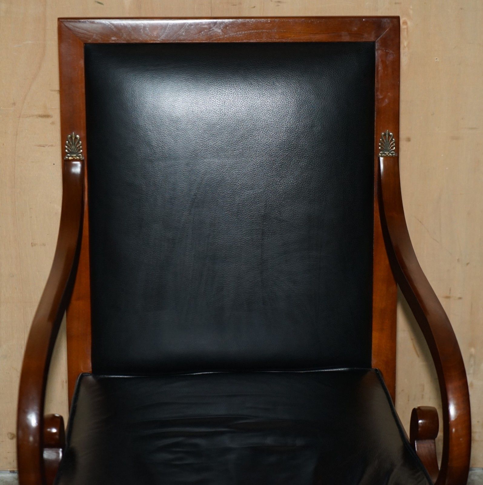 Harrods London Purchased Black Leather Cherry Wood Grange Paris Captain Chairs photo 2750.0