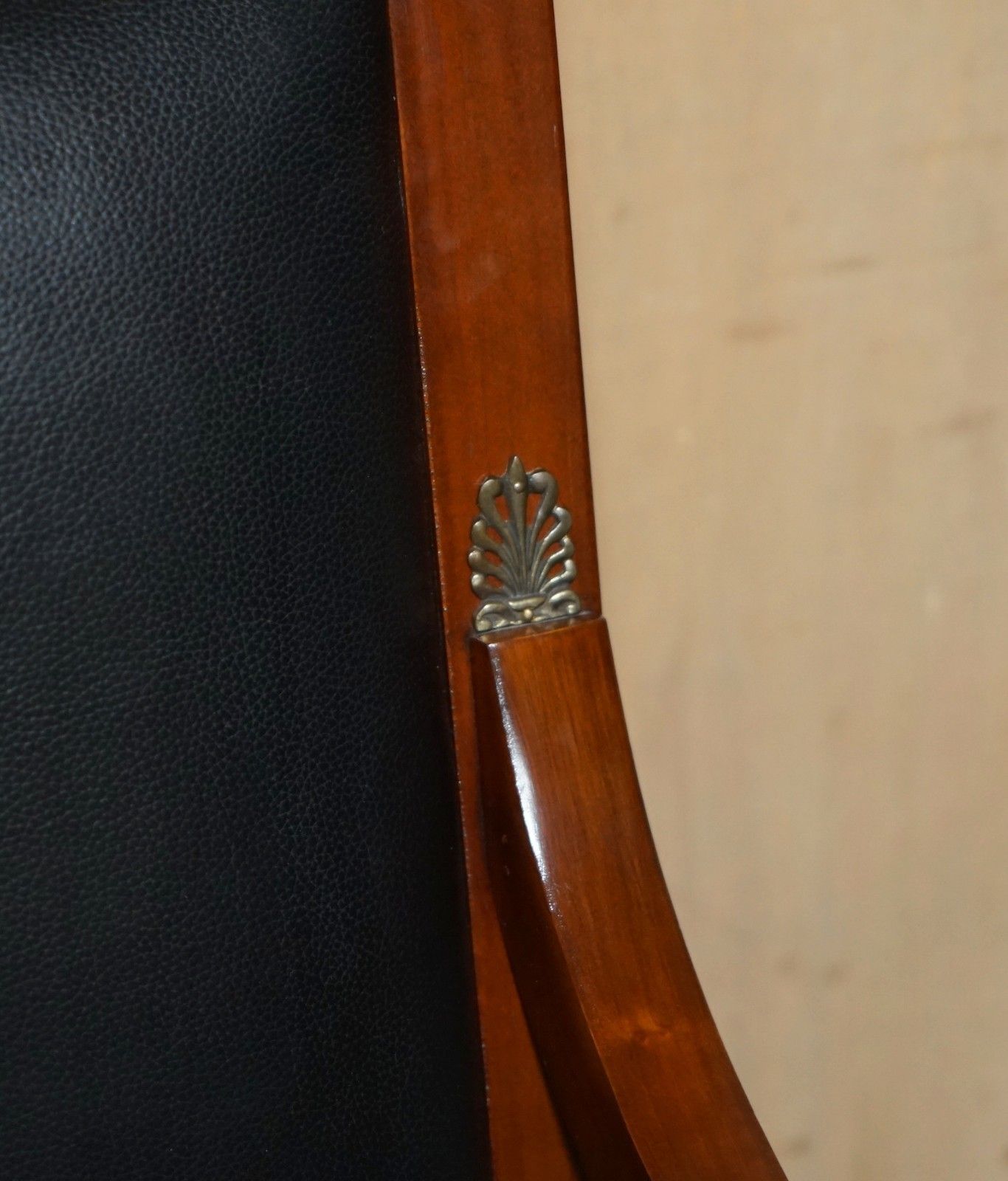 Harrods London Purchased Black Leather Cherry Wood Grange Paris Captain Chairs photo buy