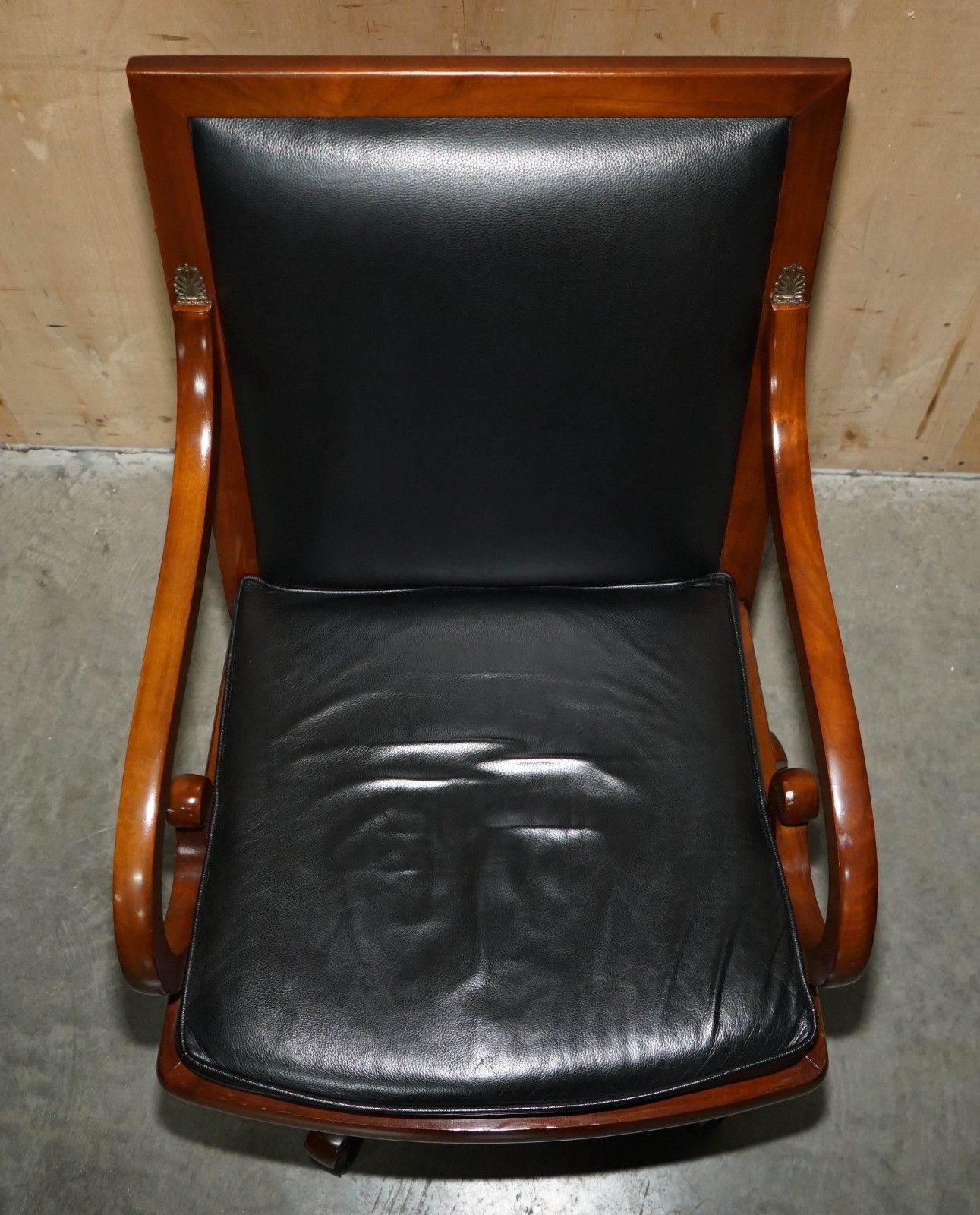 photo furniture Harrods London Purchased Black Leather Cherry Wood Grange Paris Captain Chairs