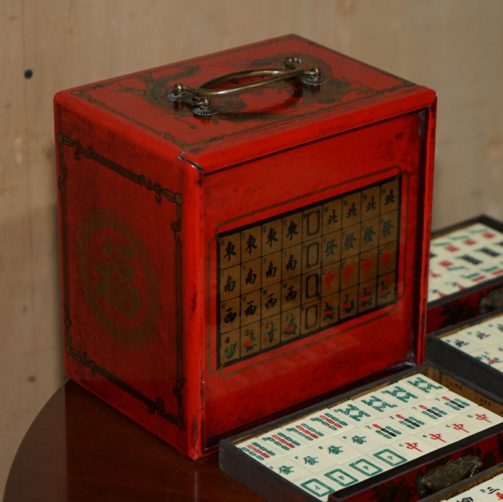 Antique Mahjong Suite Circa 1940's Chinese Chinoiserie Dragon Design Must See photo for sale
